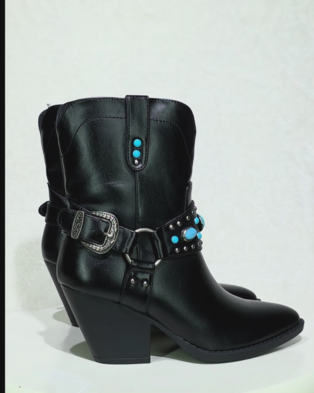 Dolly Black Vegan Leather Cowgirl Country Western Ankle Boots