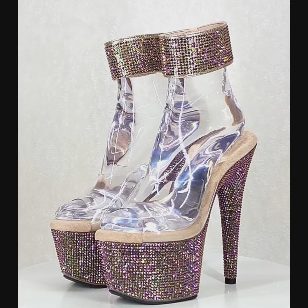 Bejeweled 712RS Bronze Purple Rhinestone Platform 7" Stiletto High Heel Shoes