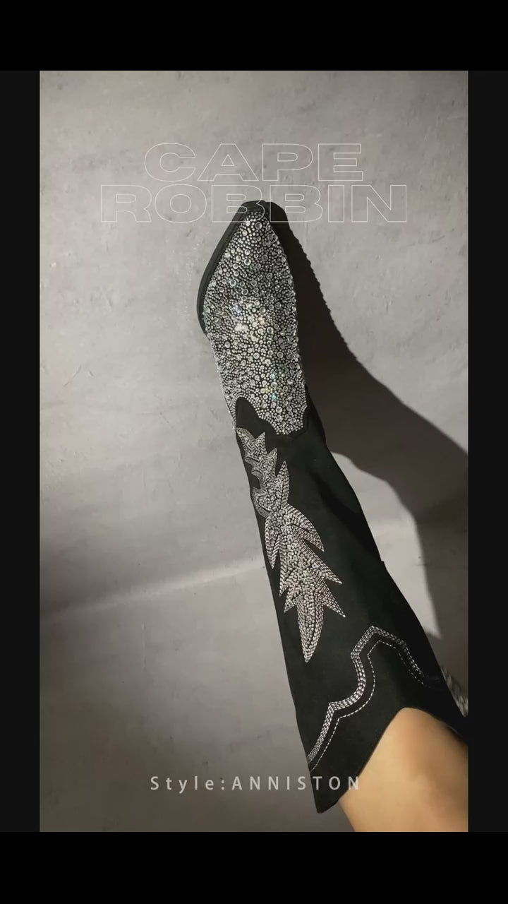 Cape Robbin Anniston Black With Rhinestones Glamour Western Cowgirl Boots