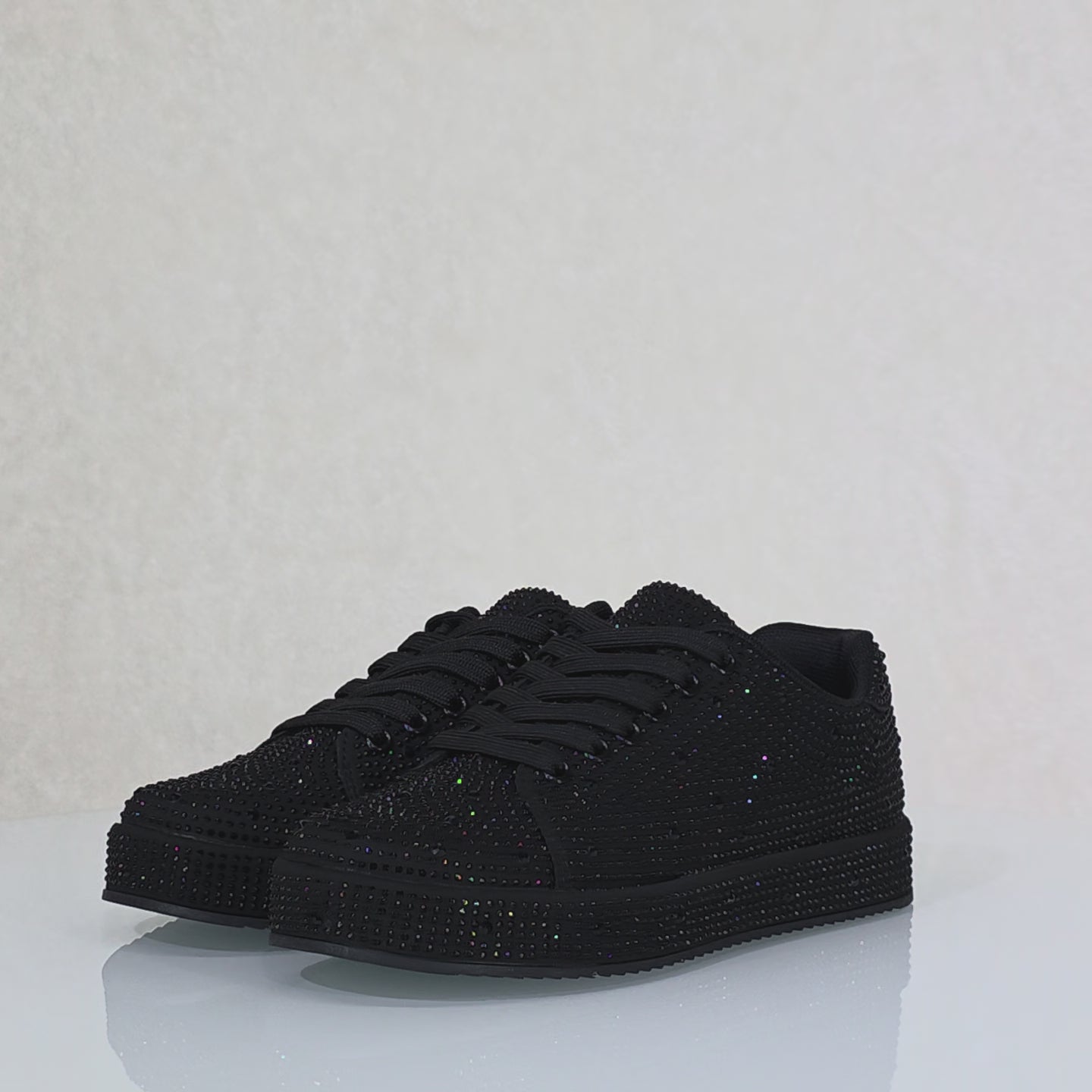 Street Glam Black Rhinestone Platform Sneakers Tennis Shoes