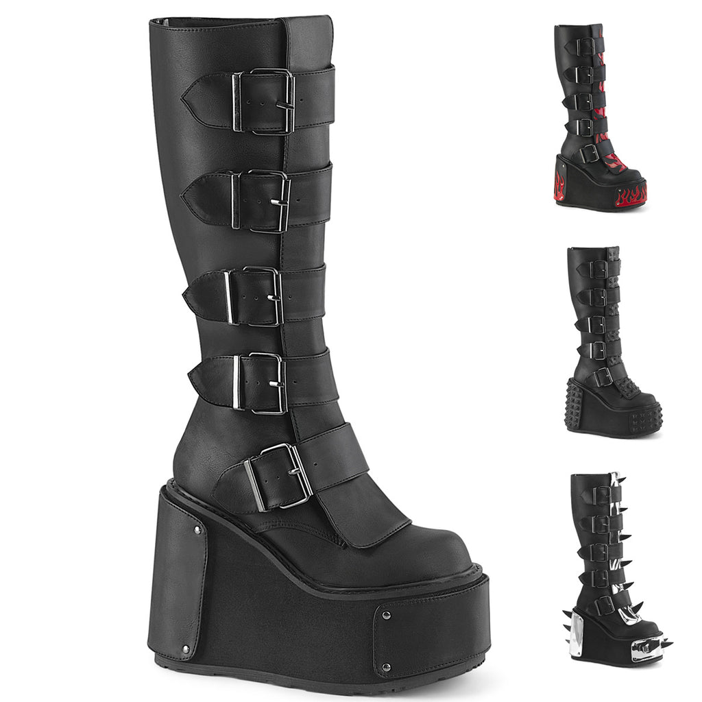 Demonia Matte Black Stacked Platform Boots