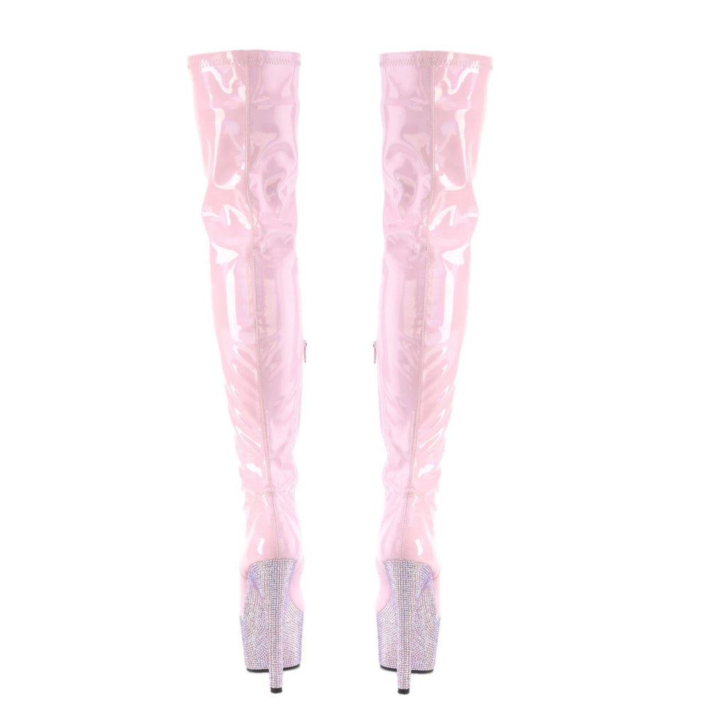 Bejeweled 3000-7 Baby Pink 7" Rhinestone Heel / Platform Thigh Boots -Direct - Totally Wicked Footwear