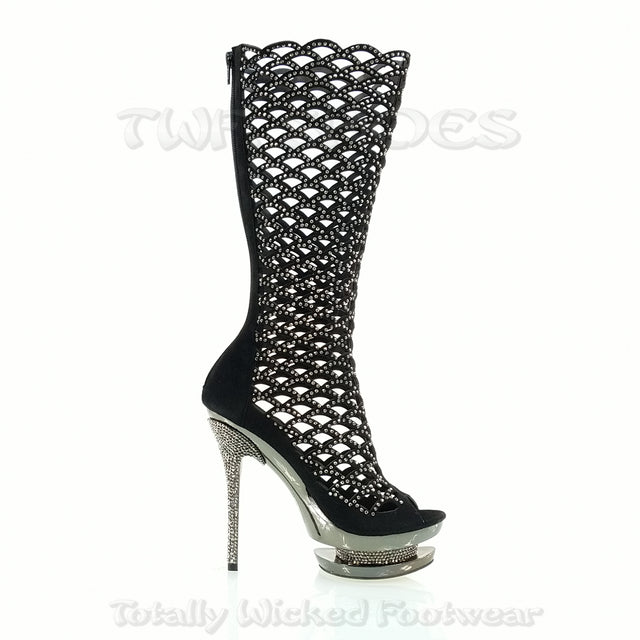 Fantasia 2008 Cutout Suede Rhinestone Boot 6" Stiletto Dual Stacked Platform - Totally Wicked Footwear