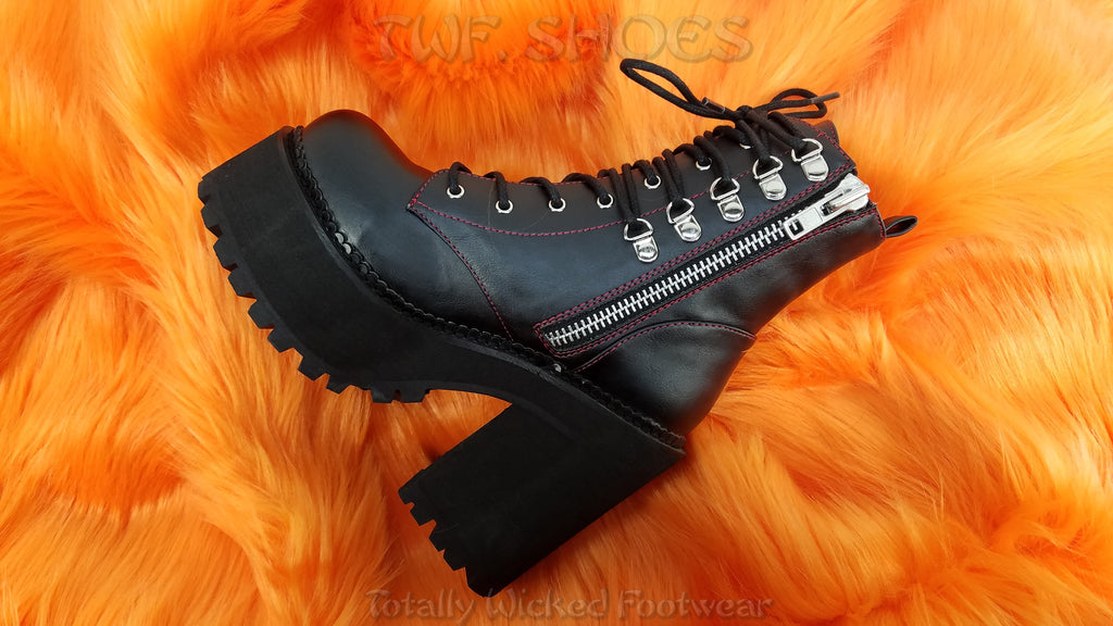 Assault 100 Gothic Punk Heel Cleat Platform Red Stitch Ankle Boot 6-11 - Totally Wicked Footwear