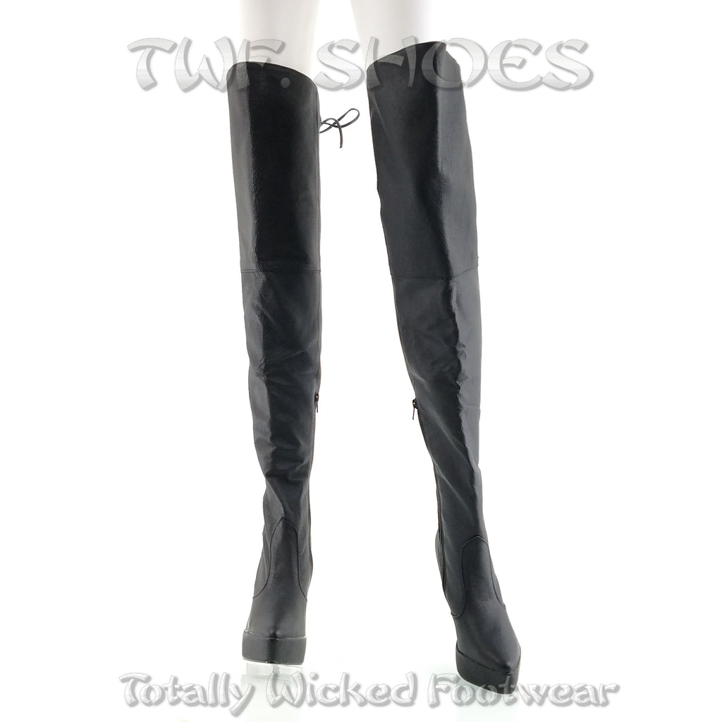 Indulge 3011 Black Leather Platform Thigh HIGH Boot 5" Heel Revenge Size 15 - Totally Wicked Footwear
