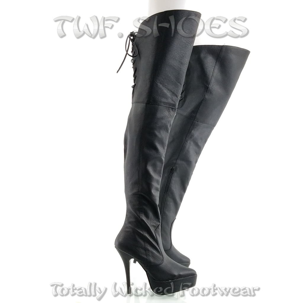 Indulge 3011 Black Leather Platform Thigh HIGH Boot 5" Heel Revenge Size 15 - Totally Wicked Footwear