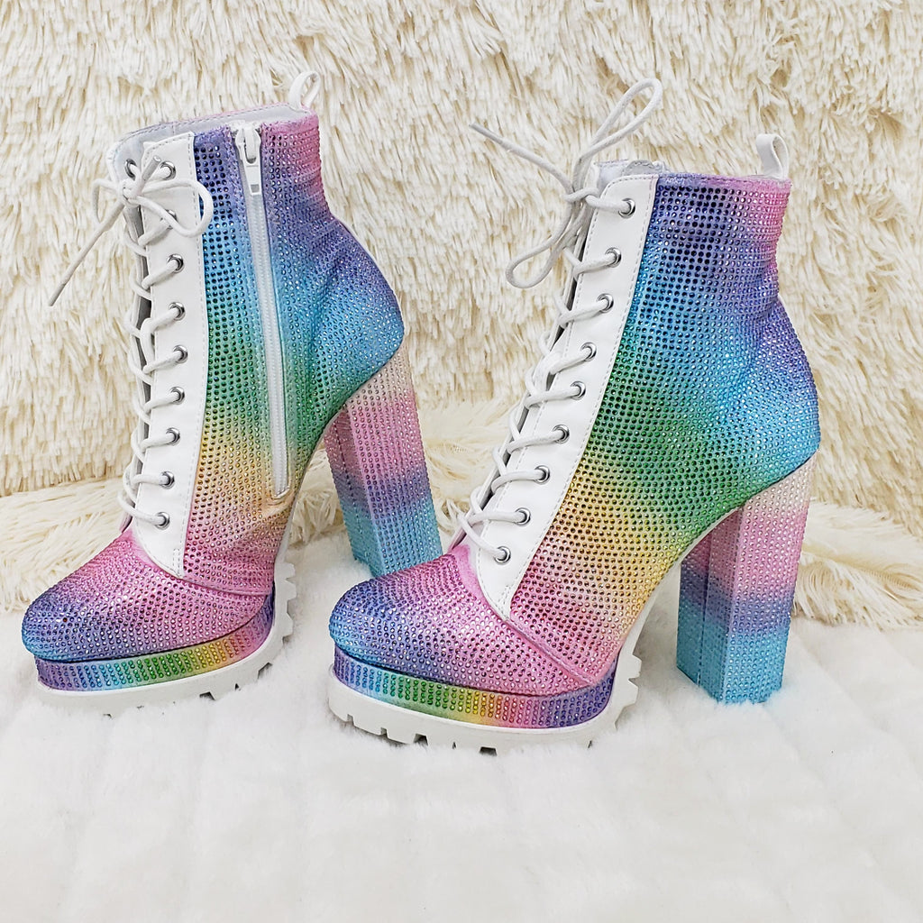 Wild Diva Vivian 15 Rhinestone Ankle Boots Multi Color Rainbow - Totally Wicked Footwear