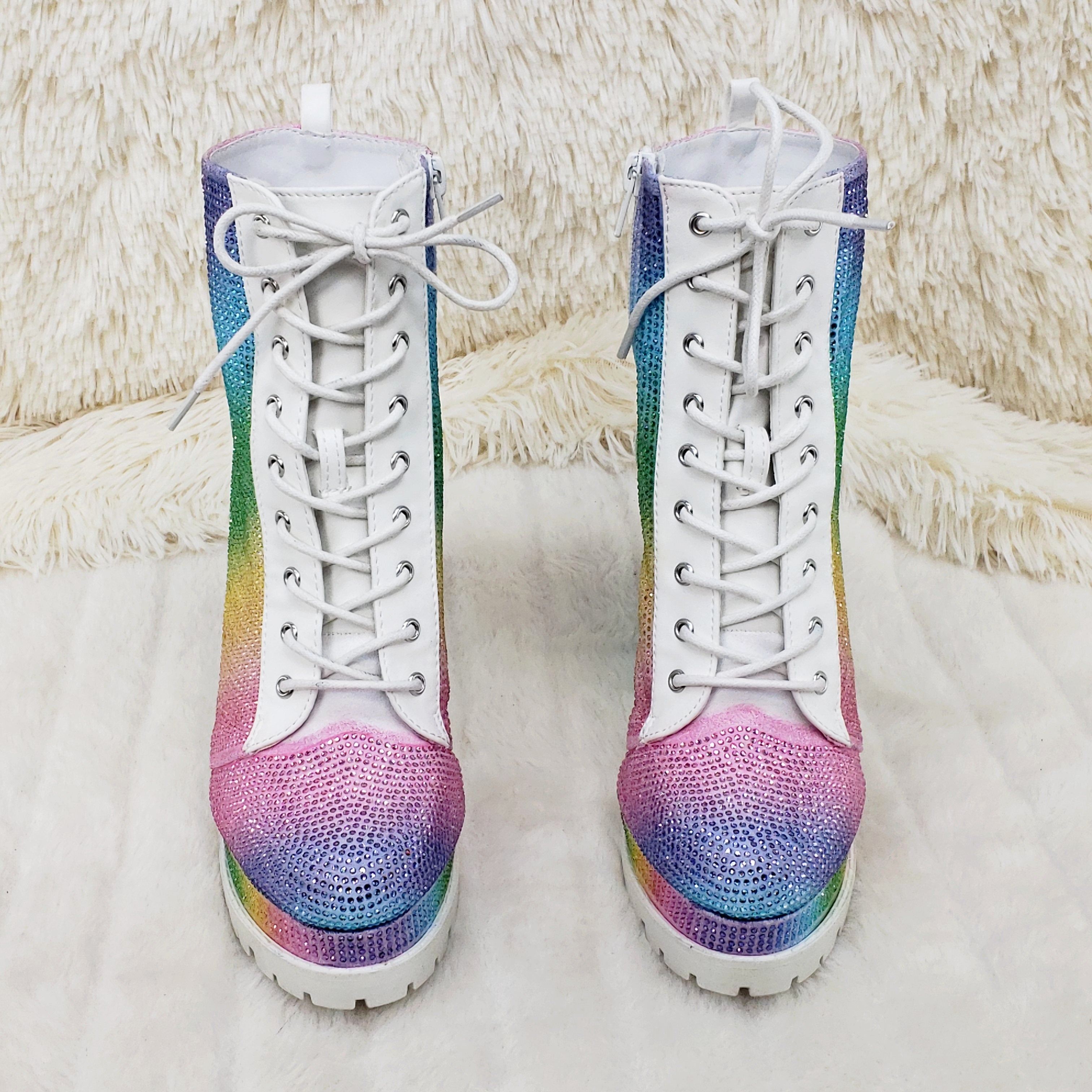 Wild Diva Vivian 15 Rhinestone Ankle Boots Multi Color Rainbow - Totally Wicked Footwear