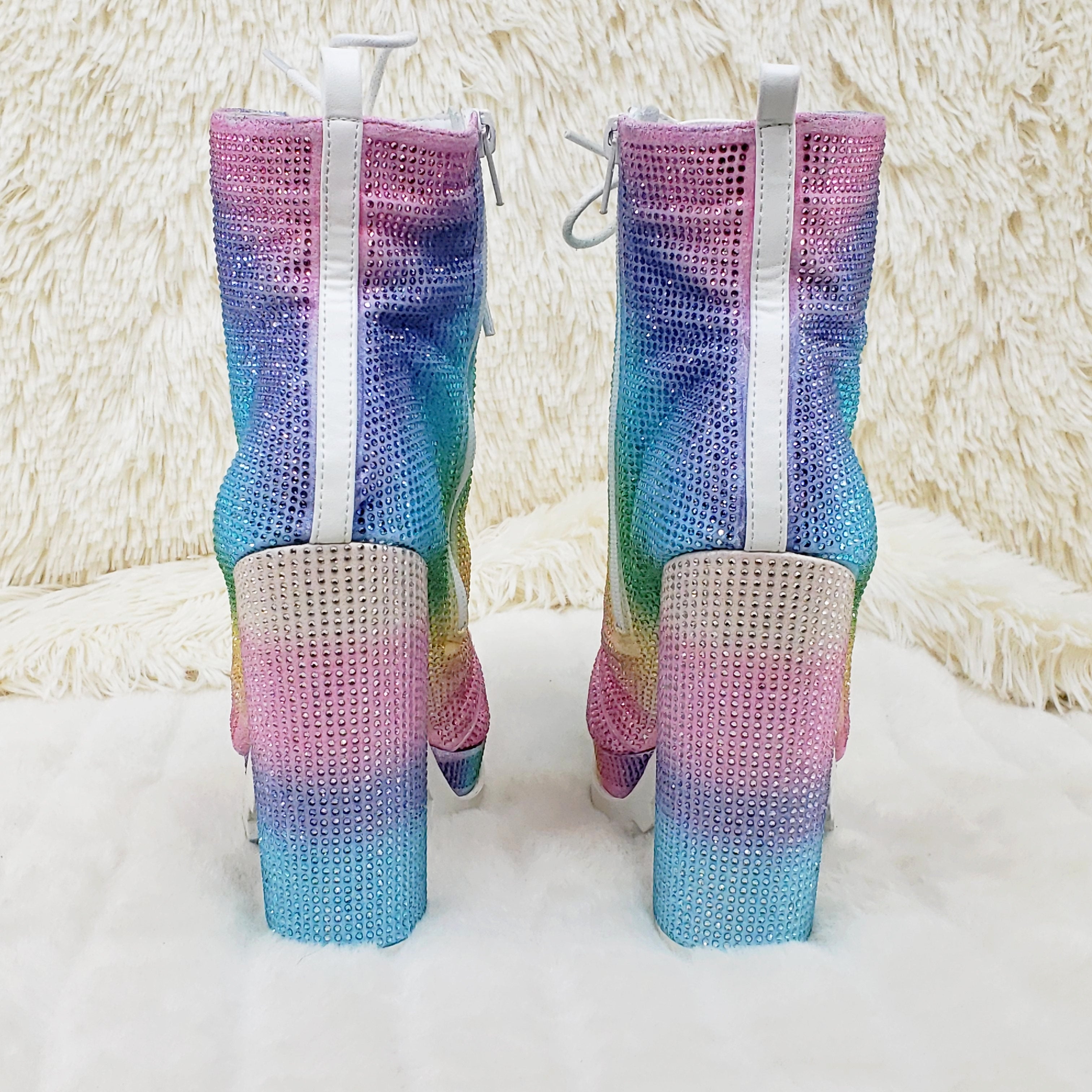 Wild Diva Vivian 15 Rhinestone Ankle Boots Multi Color Rainbow - Totally Wicked Footwear