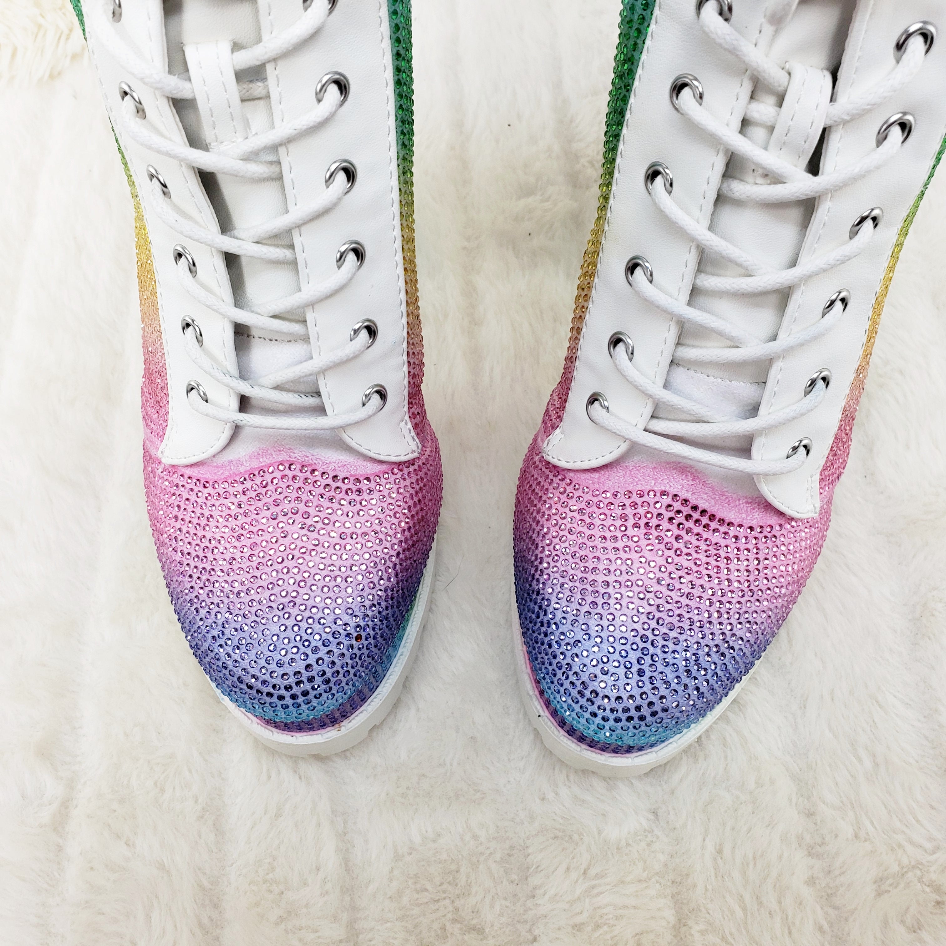 Wild Diva Vivian 15 Rhinestone Ankle Boots Multi Color Rainbow - Totally Wicked Footwear