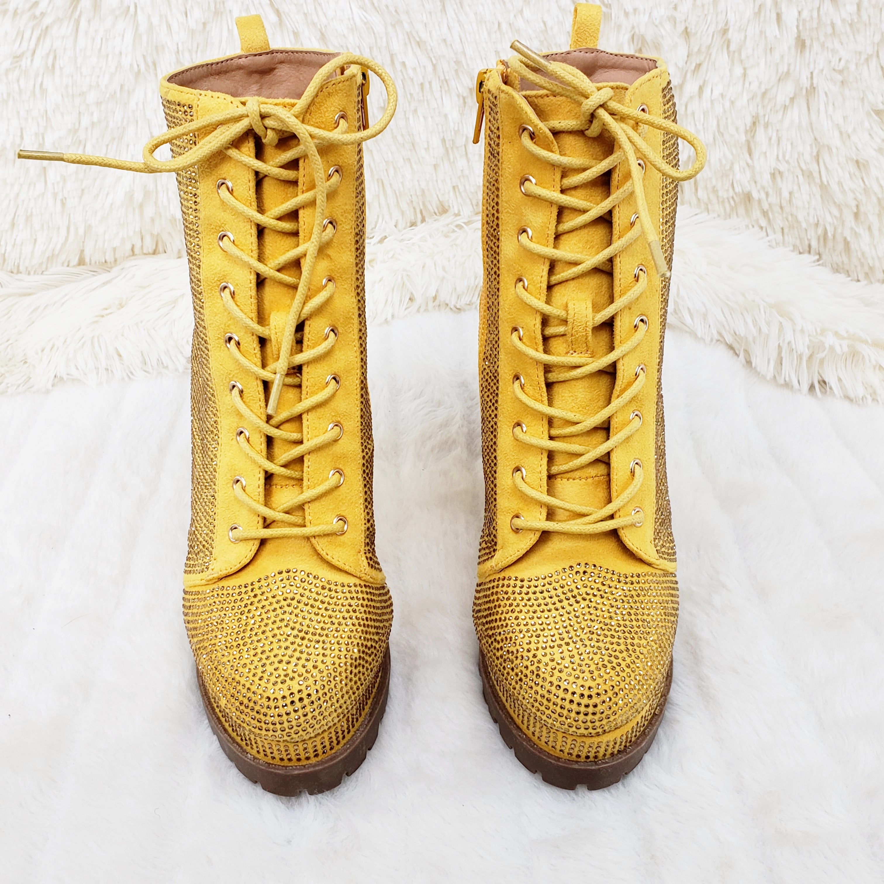 Wild Diva Vivian 15 Rhinestone Ankle Boots Yellow Gold - Totally Wicked Footwear