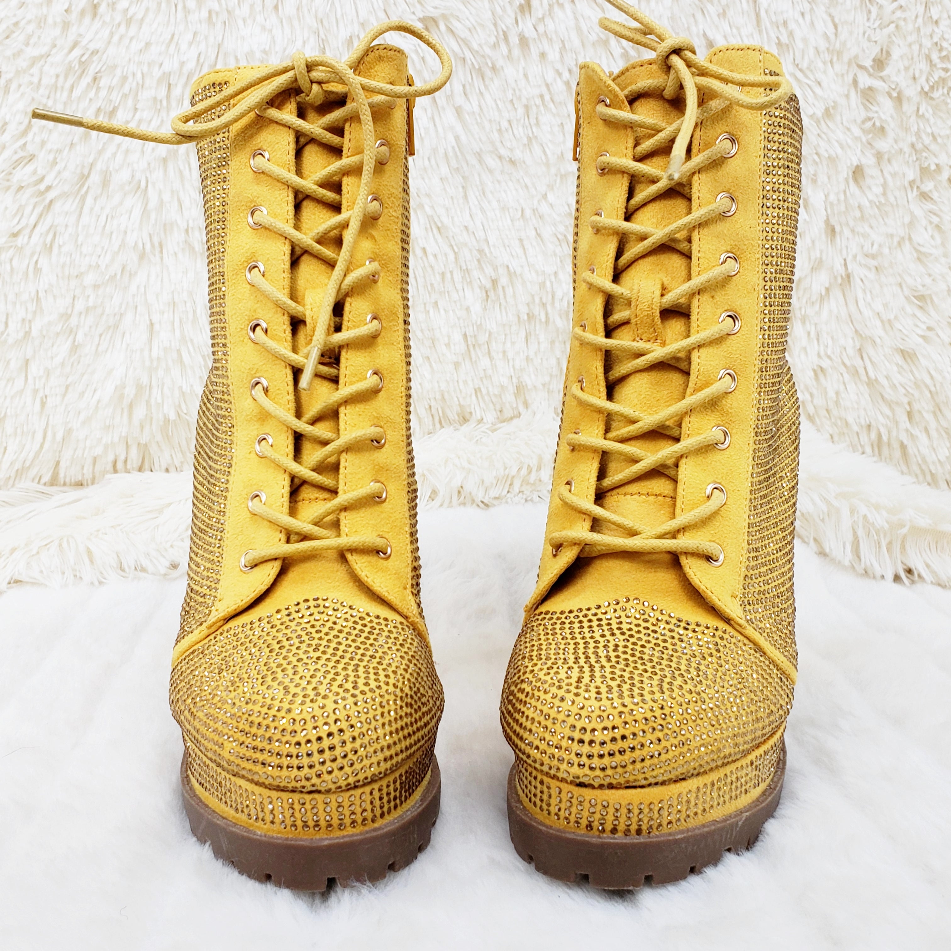 Wild Diva Vivian 15 Rhinestone Ankle Boots Yellow Gold - Totally Wicked Footwear