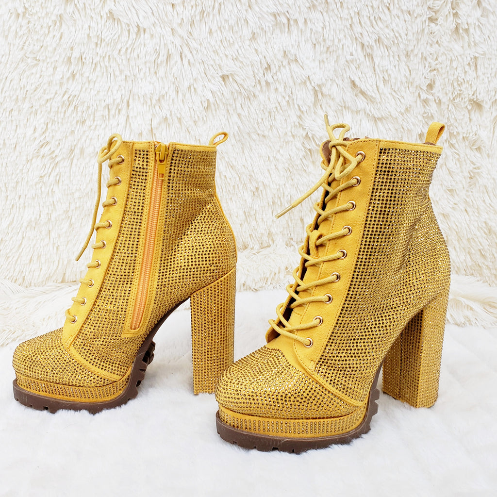 Wild Diva Vivian 15 Rhinestone Ankle Boots Yellow Gold - Totally Wicked Footwear