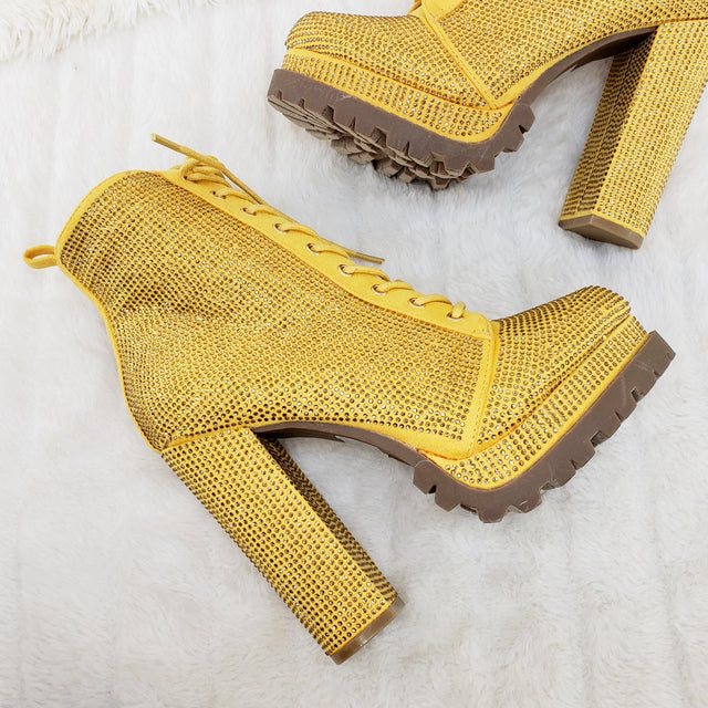 Wild Diva Vivian 15 Rhinestone Ankle Boots Yellow Gold - Totally Wicked Footwear