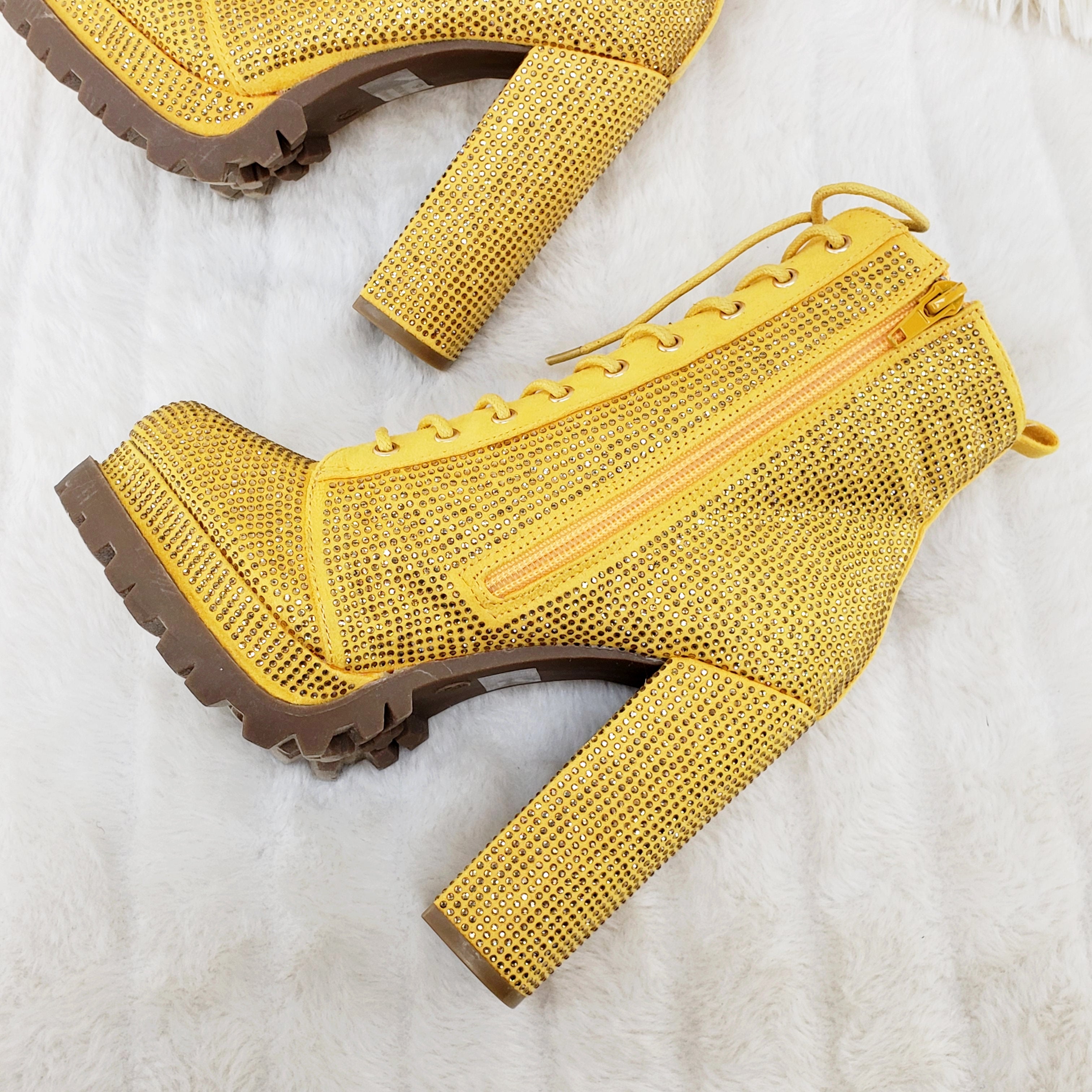 Wild Diva Vivian 15 Rhinestone Ankle Boots Yellow Gold - Totally Wicked Footwear