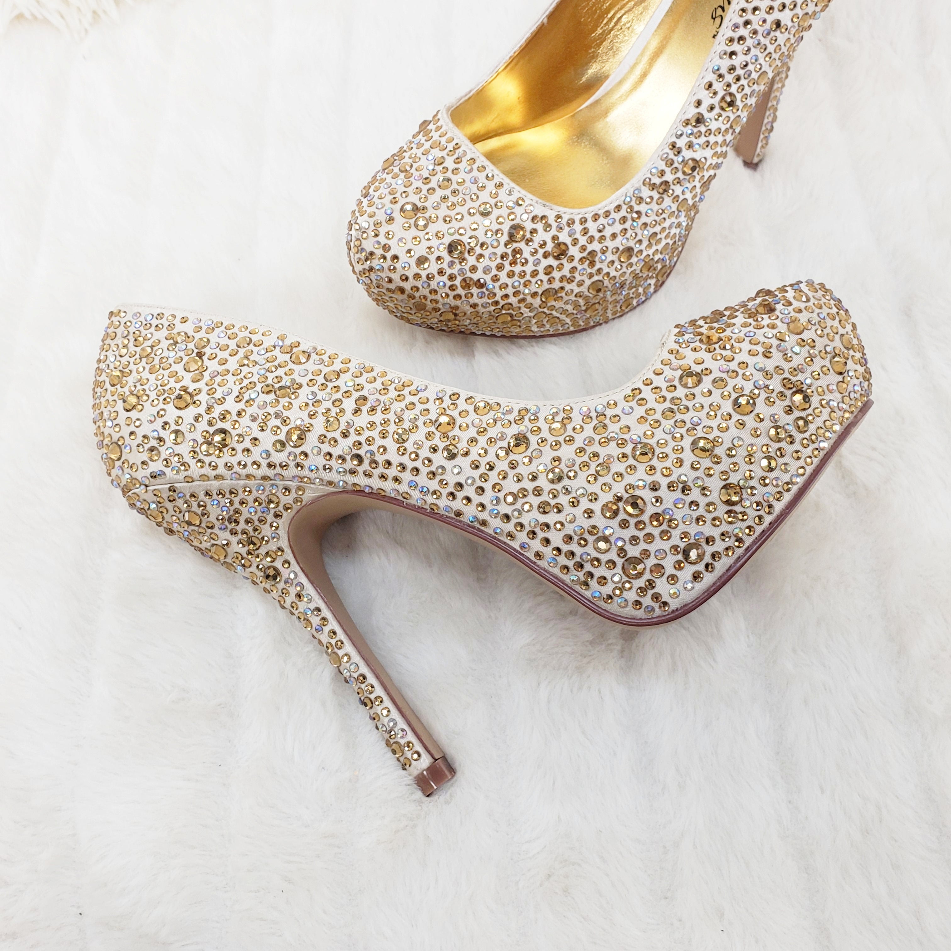 Felicity 20 Champagne Rhinestone Pumps - Totally Wicked Footwear