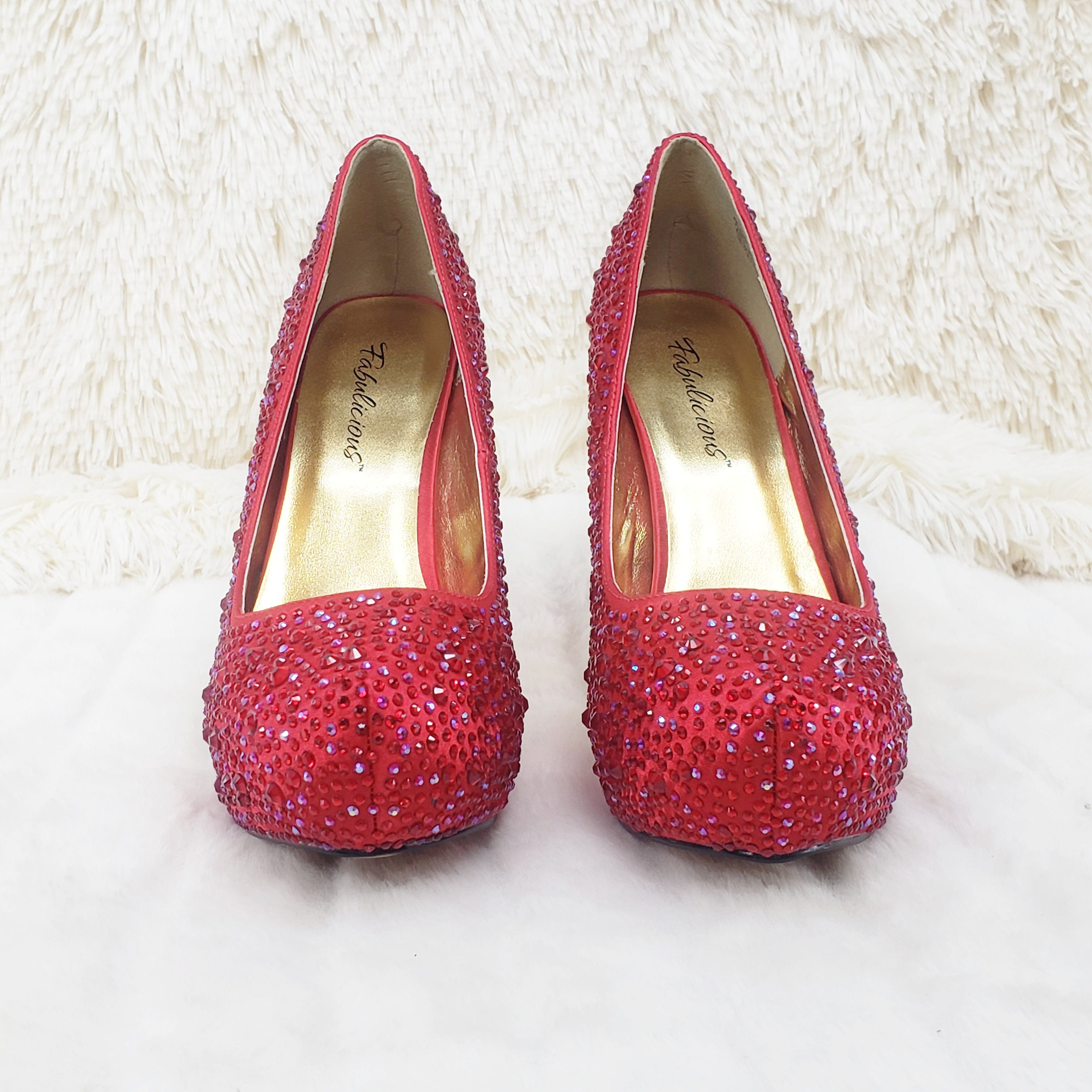 Felicity 20 Red Satin Rhinestone Pumps - Totally Wicked Footwear