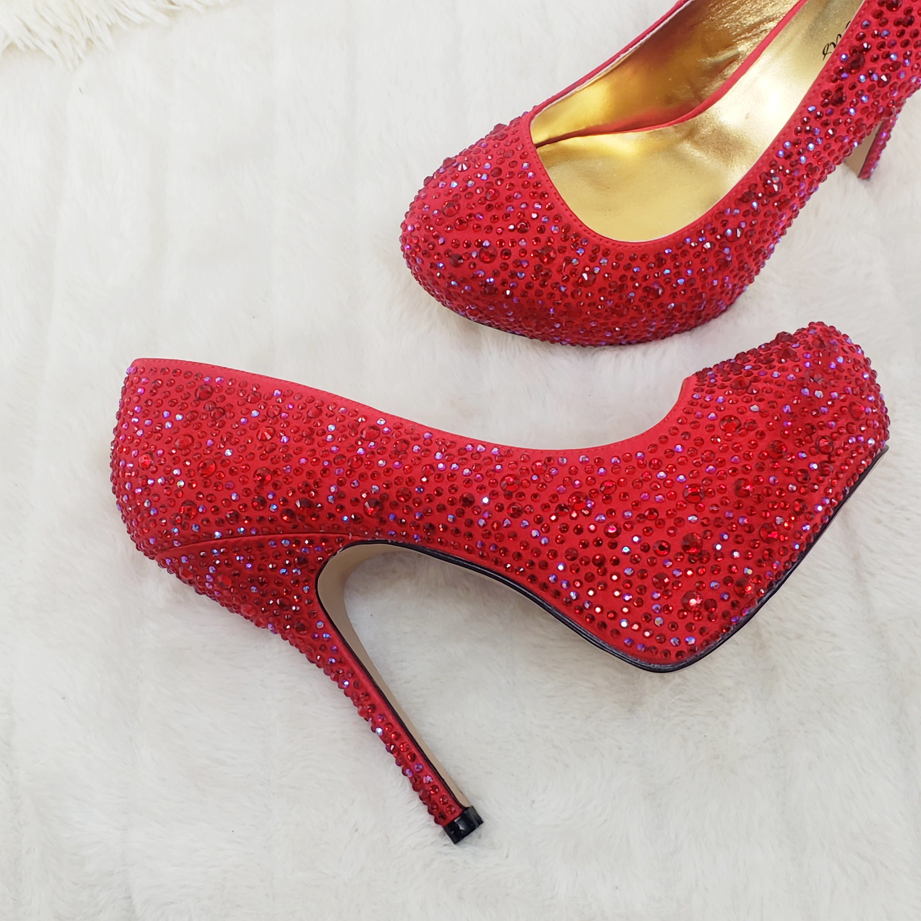 Felicity 20 Red Satin Rhinestone Pumps - Totally Wicked Footwear