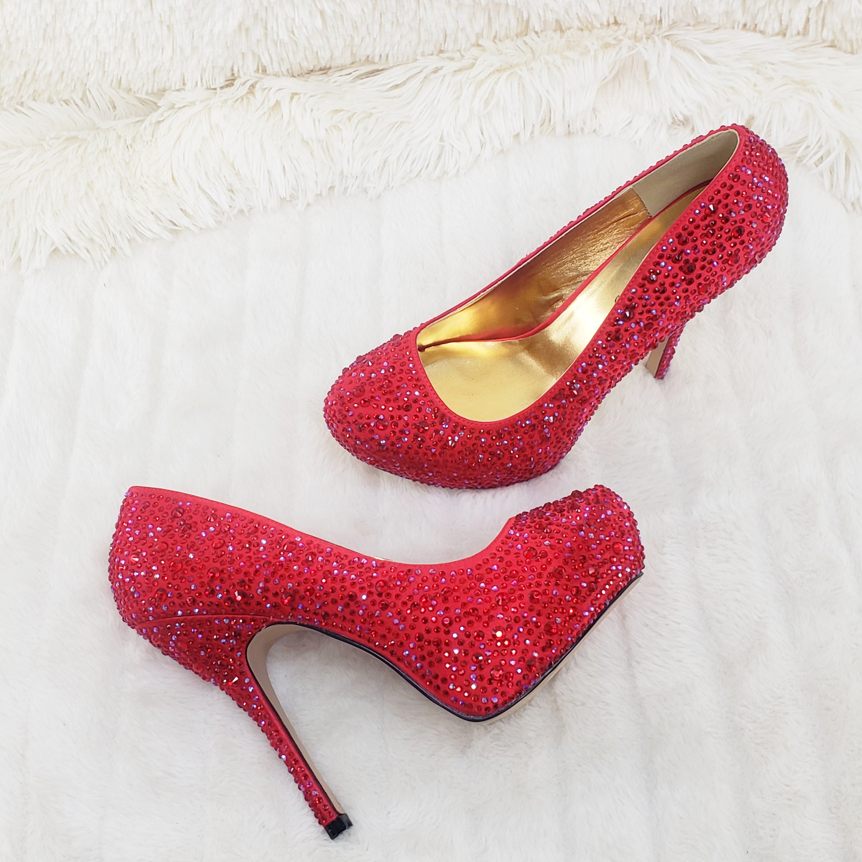 Felicity 20 Red Satin Rhinestone Pumps - Totally Wicked Footwear
