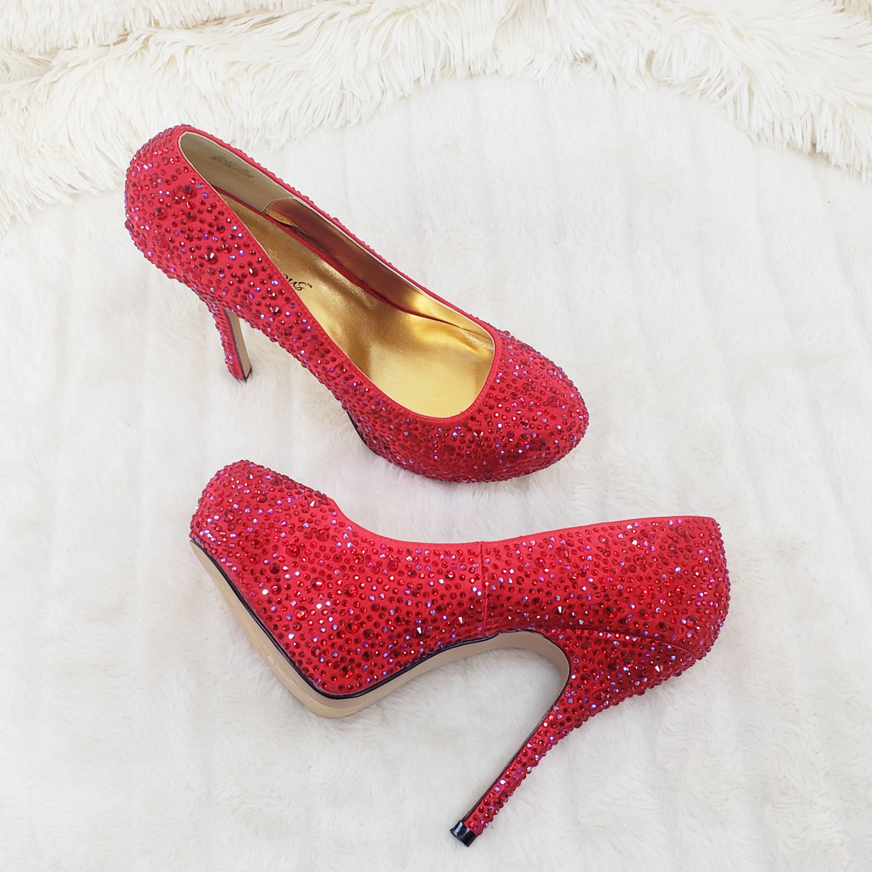 Felicity 20 Red Satin Rhinestone Pumps - Totally Wicked Footwear