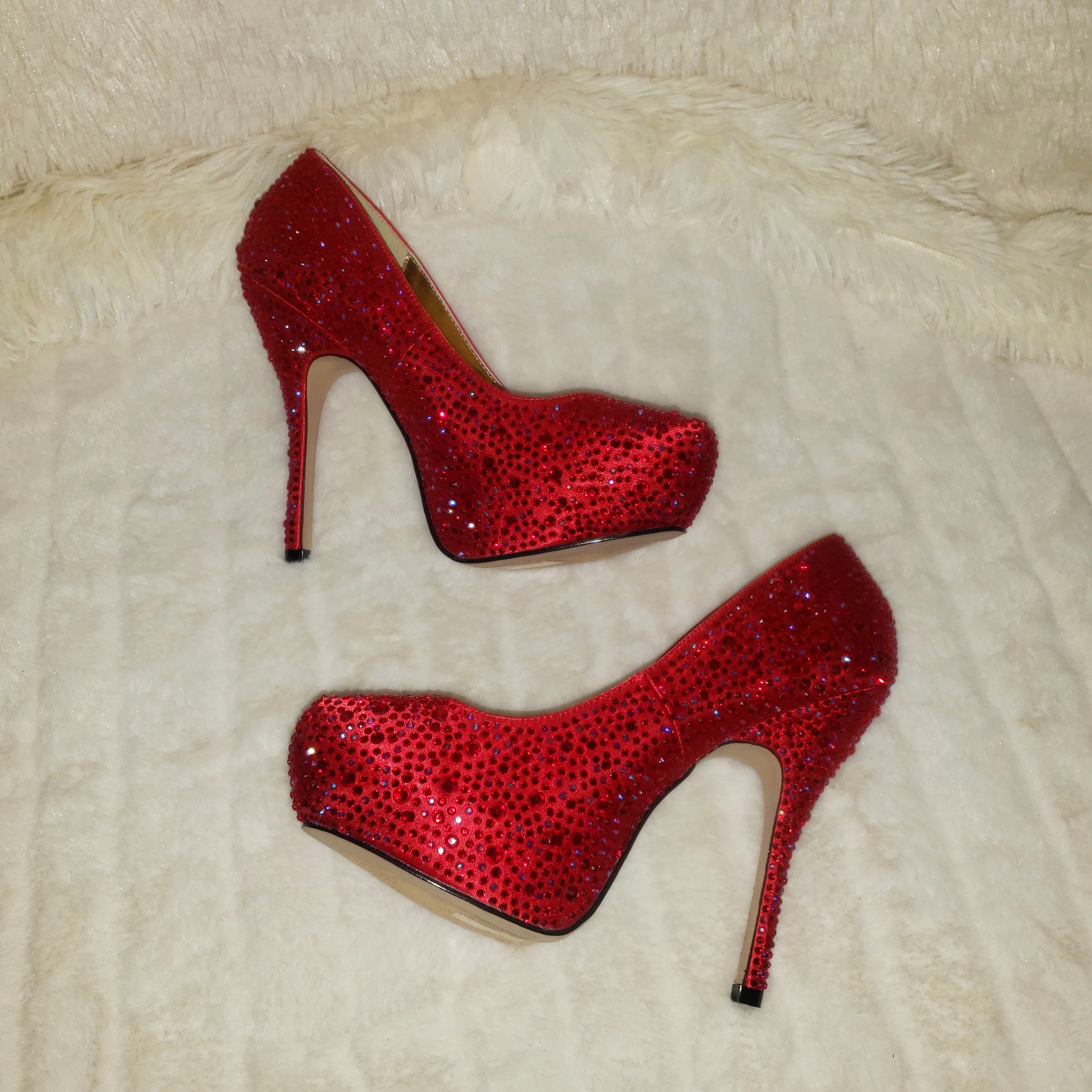 Felicity 20 Red Satin Rhinestone Pumps - Totally Wicked Footwear
