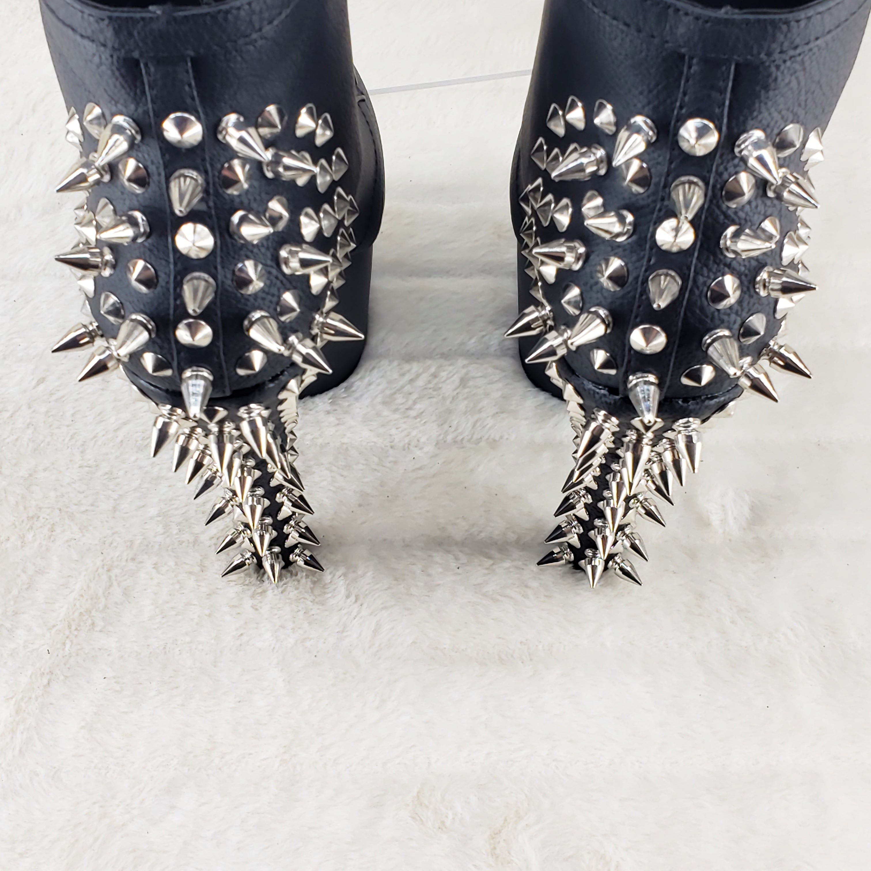 Fearless 700-28 Black Matte 7" Spiked Stud High Heel Platform Ankle Boots - Totally Wicked Footwear