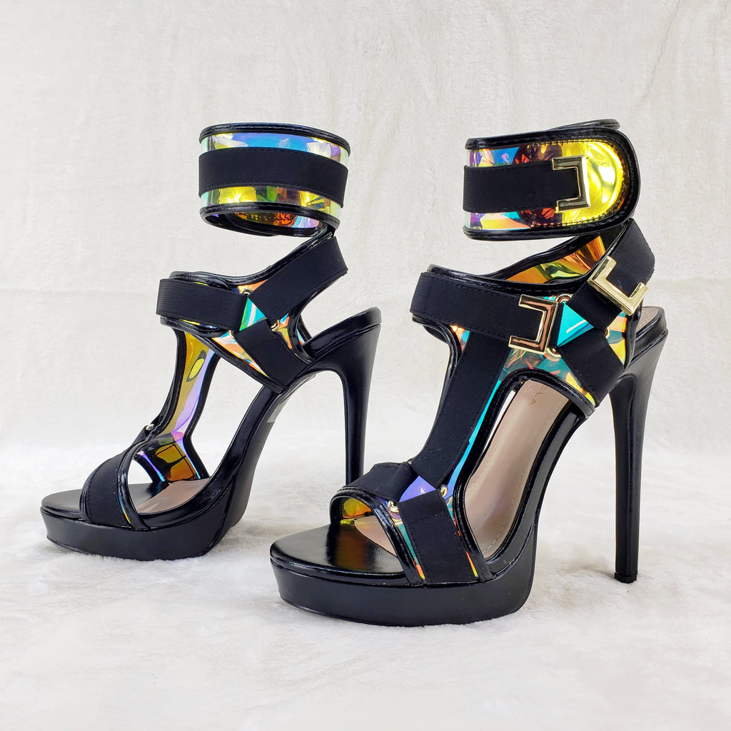Scorpio Black Hologram Strap 5" High Heel Harness Strap Shoe US Sizes 7-10 - Totally Wicked Footwear