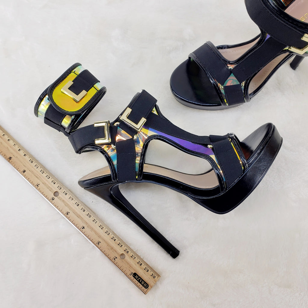 Scorpio Black Hologram Strap 5" High Heel Harness Strap Shoe US Sizes 7-10 - Totally Wicked Footwear