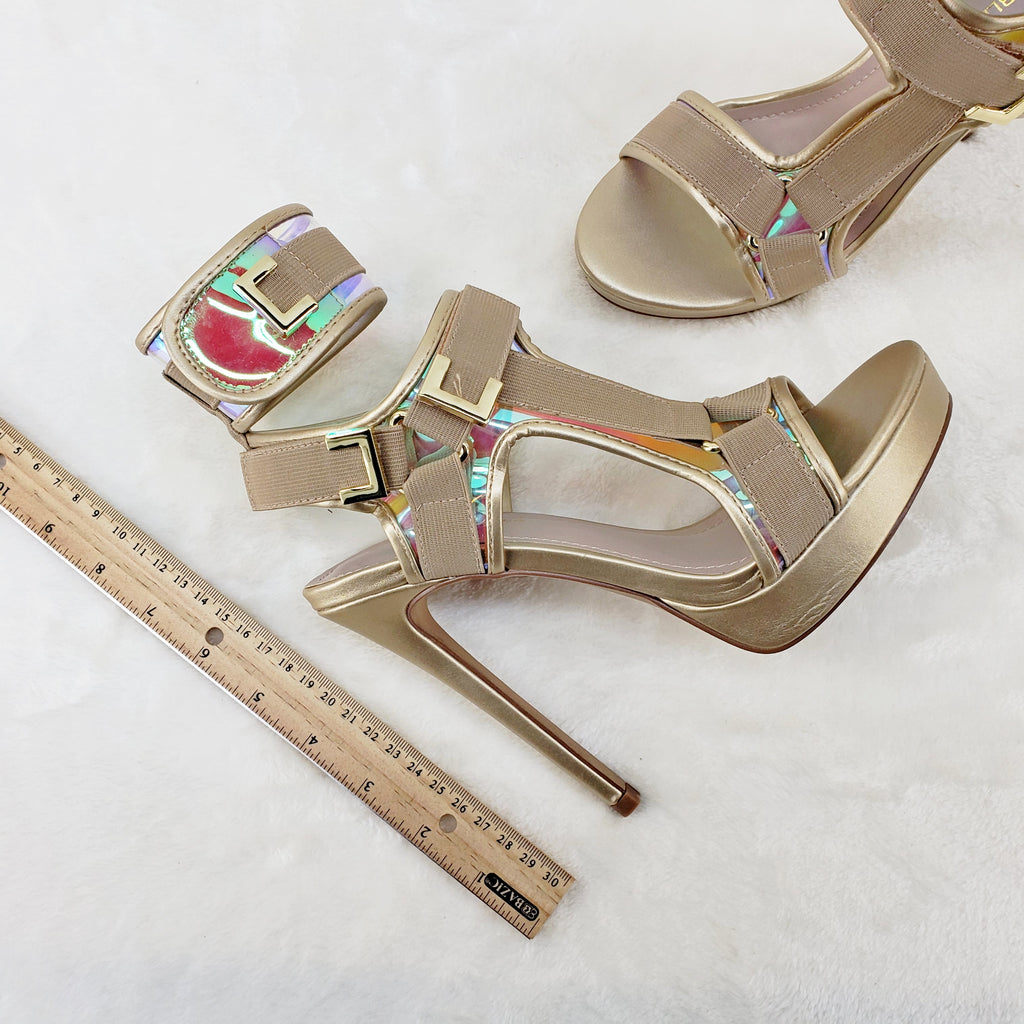 Scorpio Gold Hologram Strap 5" High Heel Harness Strap Shoe US Sizes 7-10 - Totally Wicked Footwear