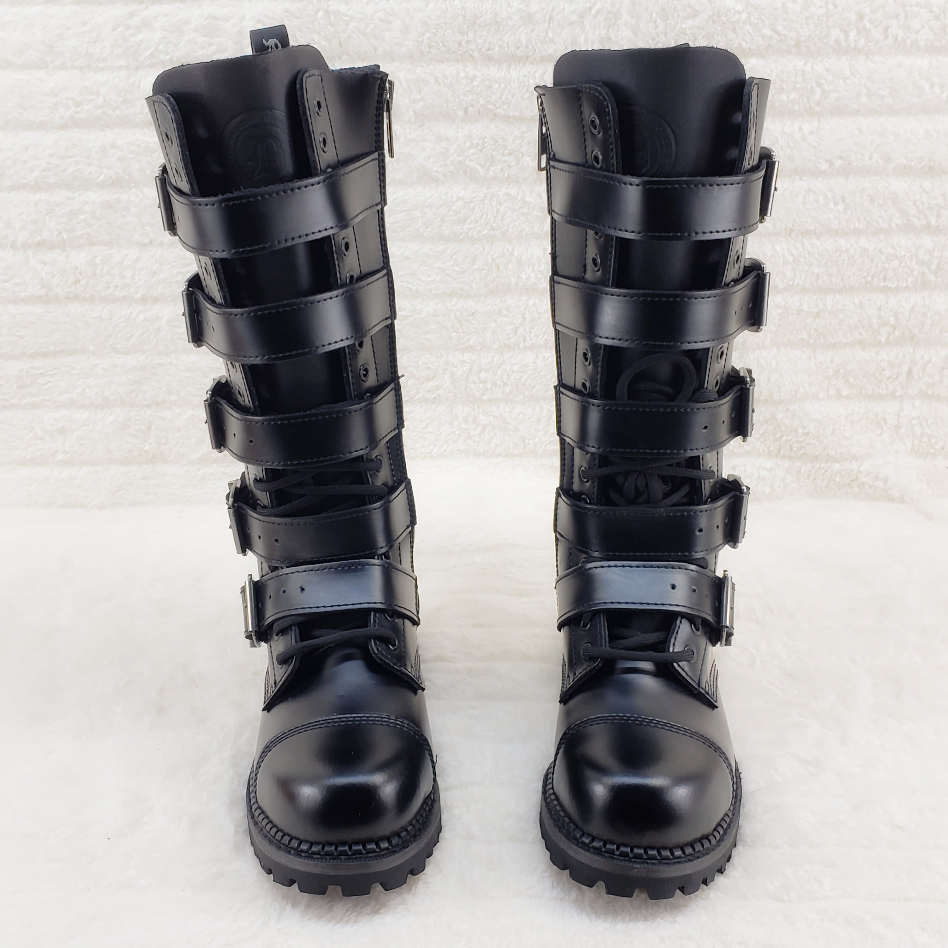 Riot 18 Goth Combat Biker Steel Toe Knee Boots Black LEATHER Men Size 5-14 NY - Totally Wicked Footwear