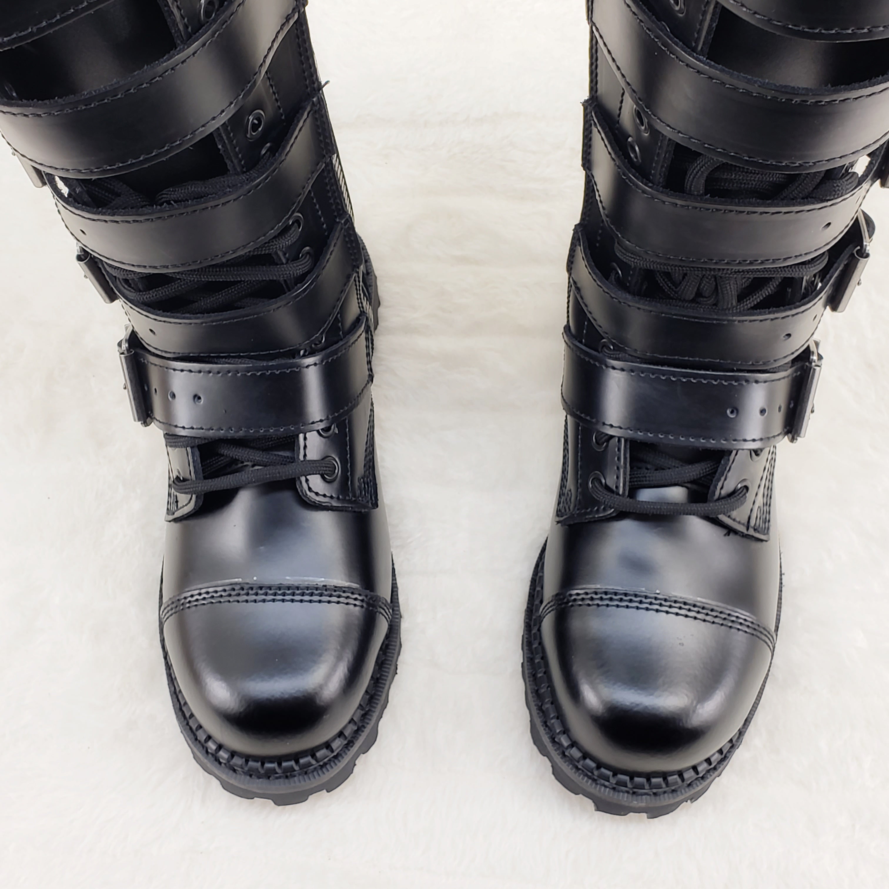Riot 18 Goth Combat Biker Steel Toe Knee Boots Black LEATHER Men Size 5-14 NY - Totally Wicked Footwear