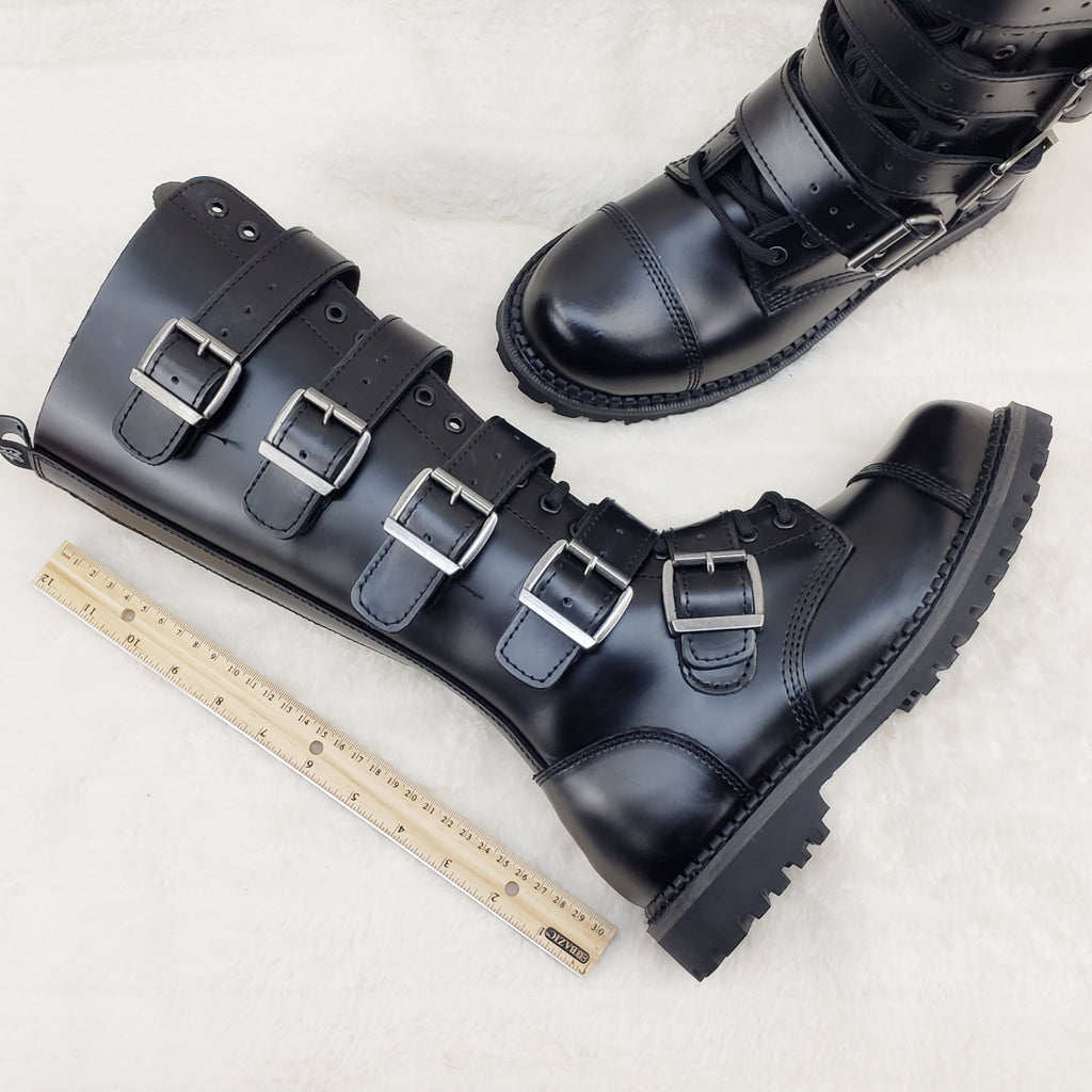 Riot 18 Goth Combat Biker Steel Toe Knee Boots Black LEATHER Men Size 5-14 NY - Totally Wicked Footwear
