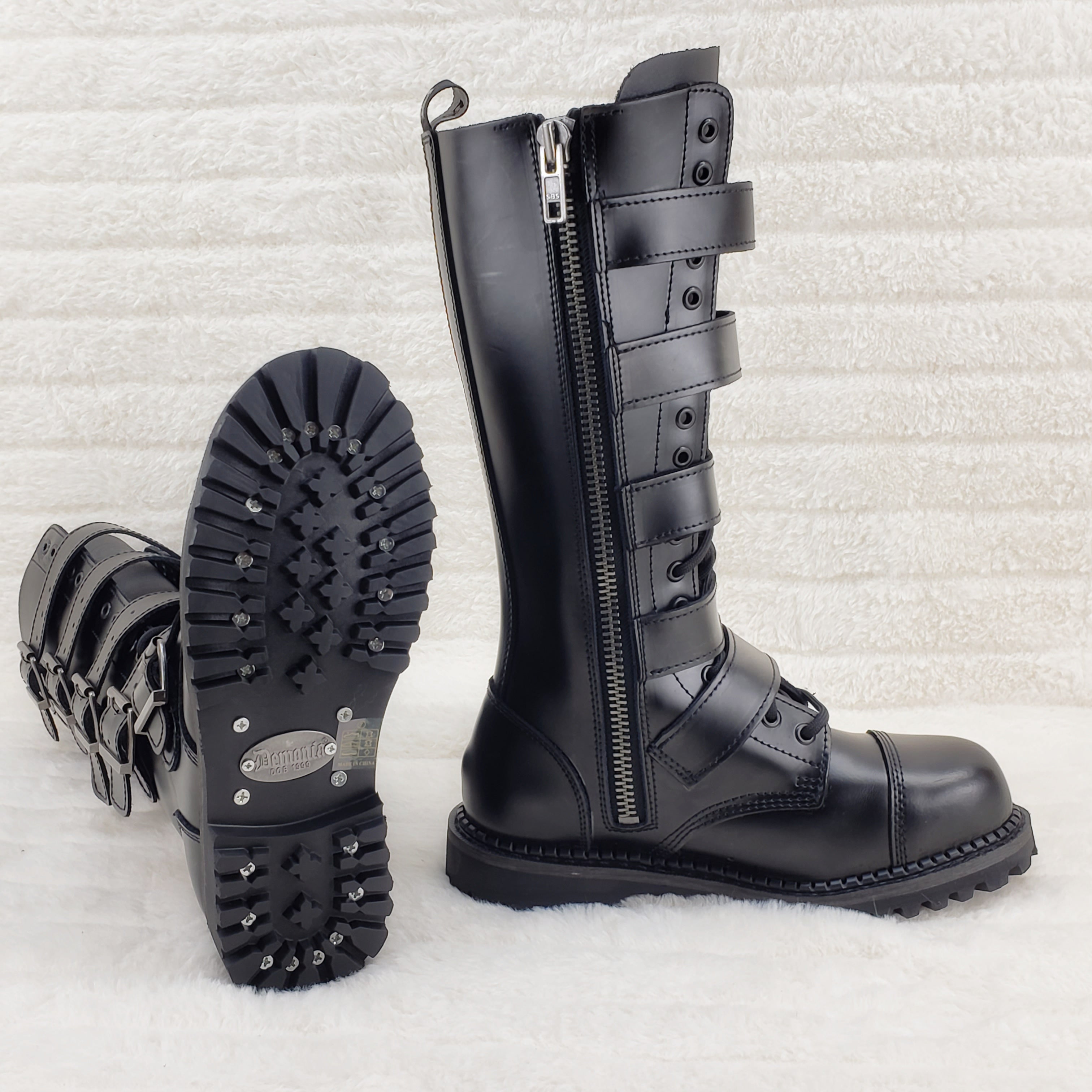 Riot 18 Goth Combat Biker Steel Toe Knee Boots Black LEATHER Men Size 5-14 NY - Totally Wicked Footwear