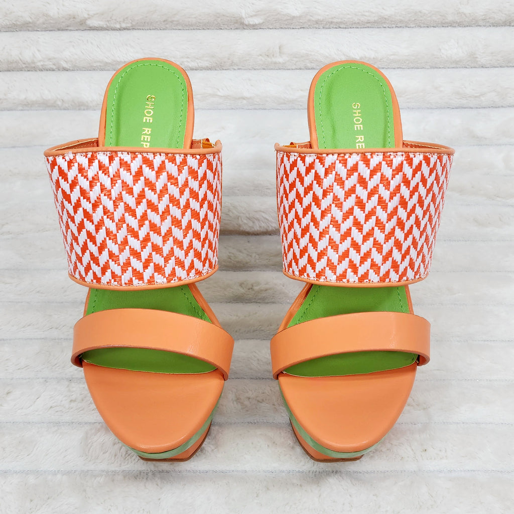 Shoe Republic Kee Orange Green Unique Slip On Modern 6" Wedge Heel 6-10 - Totally Wicked Footwear