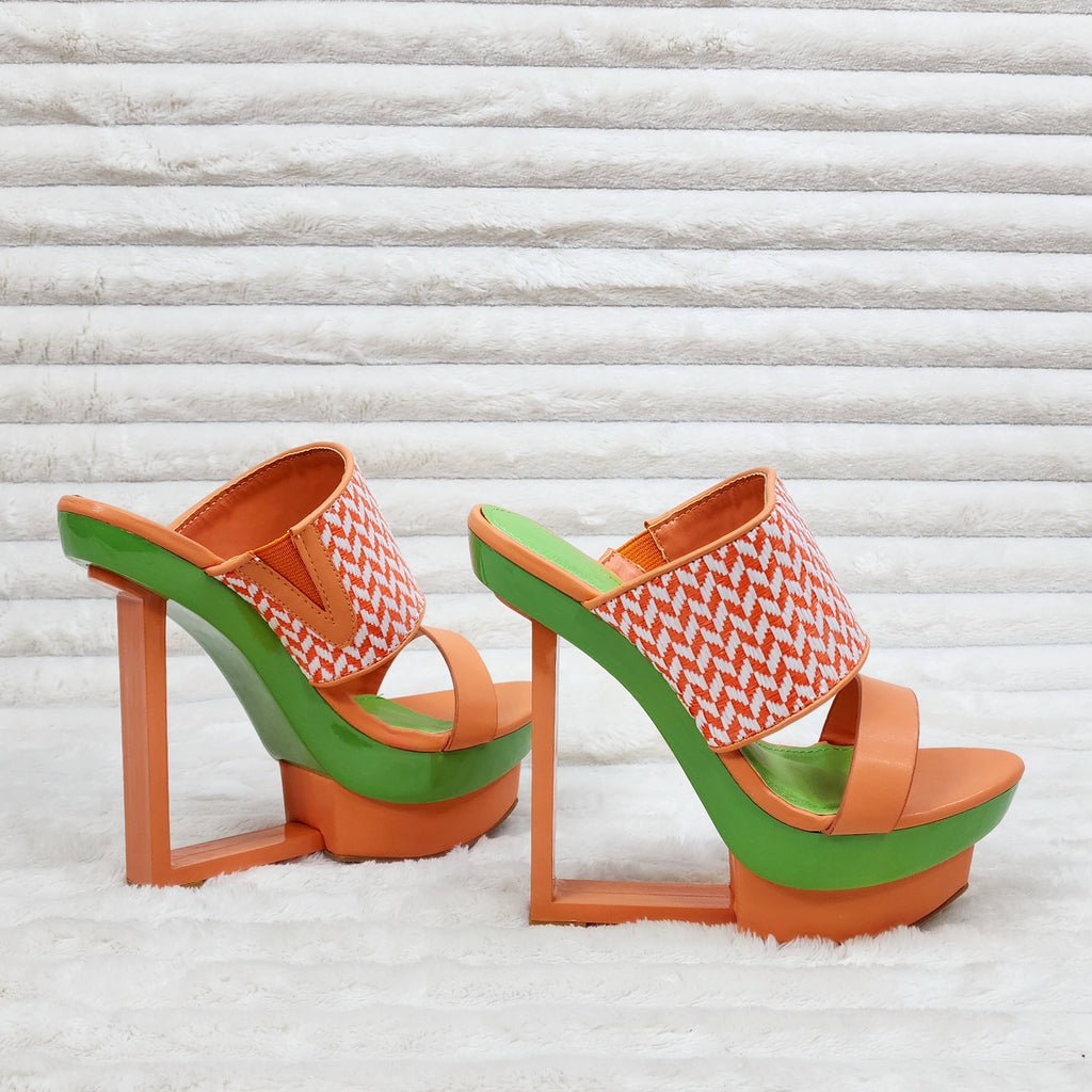 Shoe Republic Kee Orange Green Unique Slip On Modern 6" Wedge Heel 6-10 - Totally Wicked Footwear