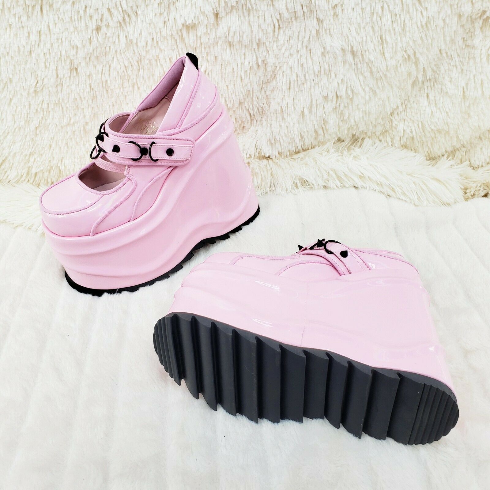 Wave 48- 6" Platform Pink Patent Goth Punk Mary Jane Shoes In House - Totally Wicked Footwear