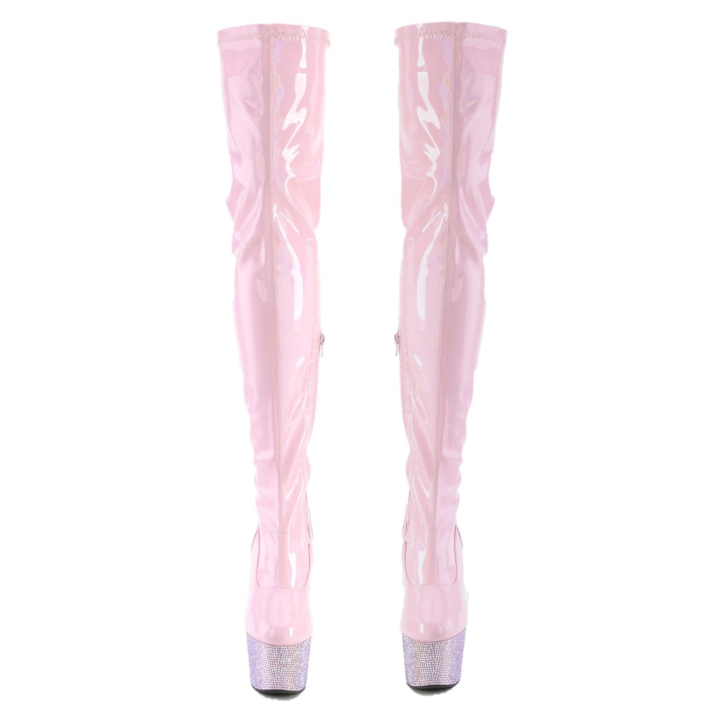 Bejeweled 3000-7 Baby Pink 7" Rhinestone Heel / Platform Thigh Boots -Direct - Totally Wicked Footwear