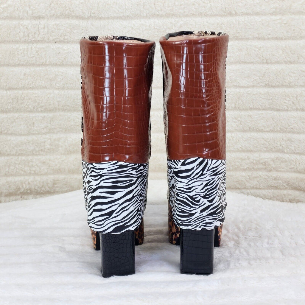 Riches Animal Print Block Skirted Chunky Heel Pull On Platform Boots - Totally Wicked Footwear