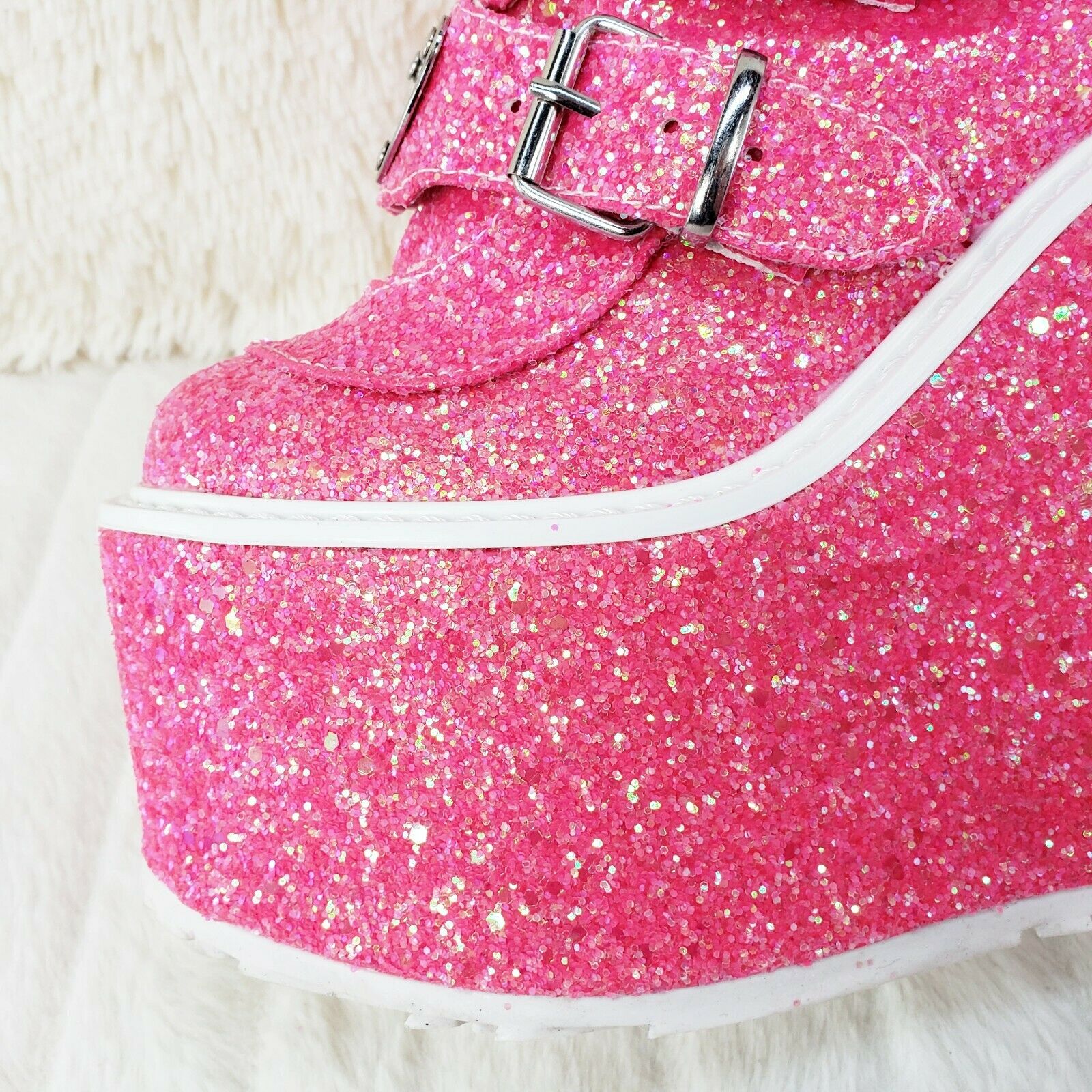 Swing 230G Pink Glitter Boot 5.5" Platform Heart Strap Goth Boots 6 -11  NY - Totally Wicked Footwear
