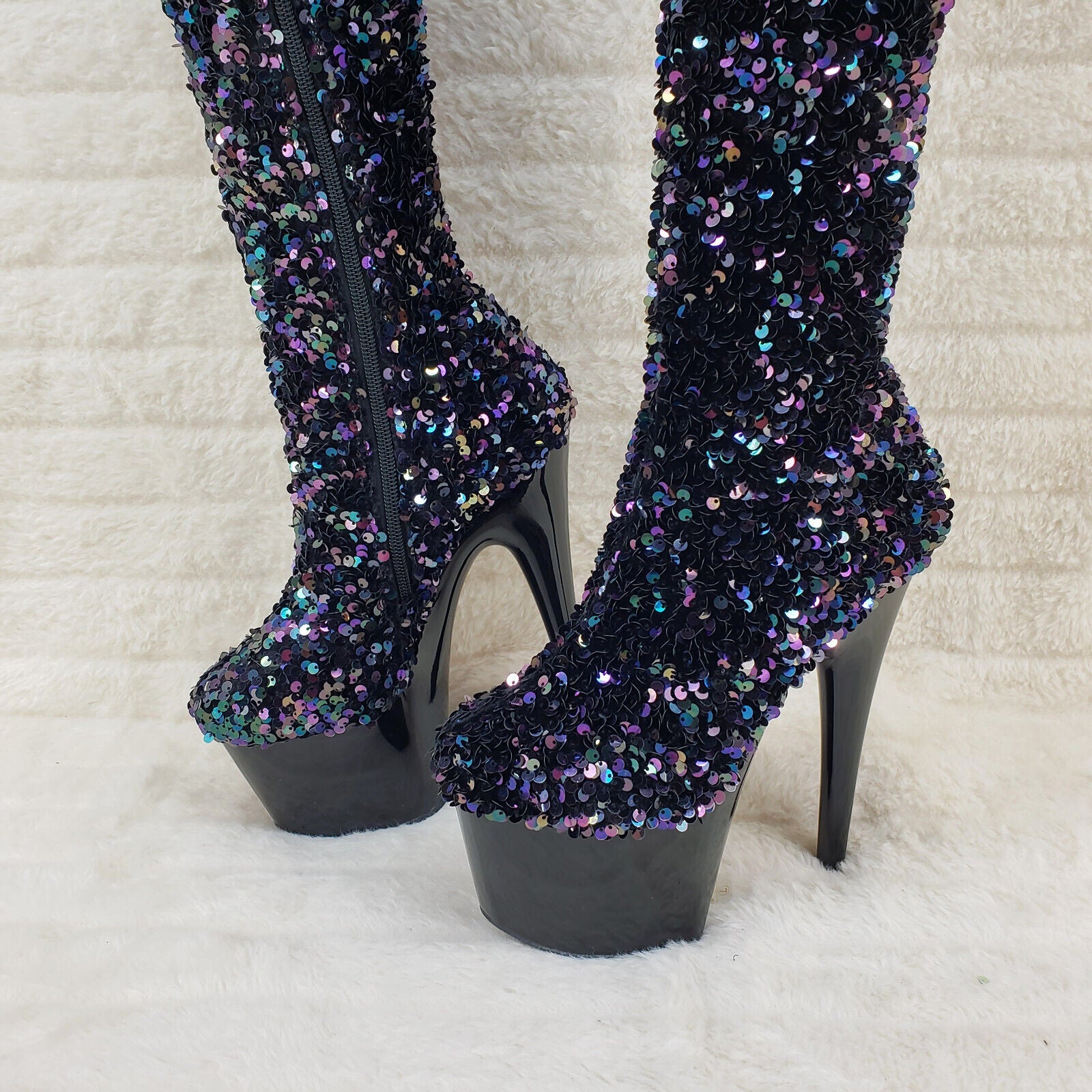 Adore 3020 Black Multi Sequin High Heel Platform Thigh High Boots US Sizes NY - Totally Wicked Footwear