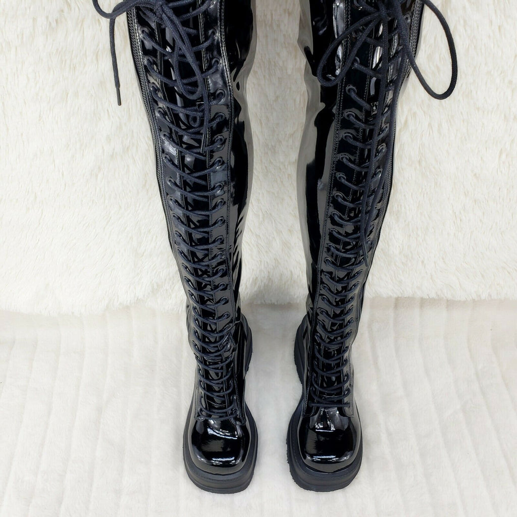 Shaker 374 Black Patent Platform 4.5" Wedge Heel Over The Knee Boots NY - Totally Wicked Footwear