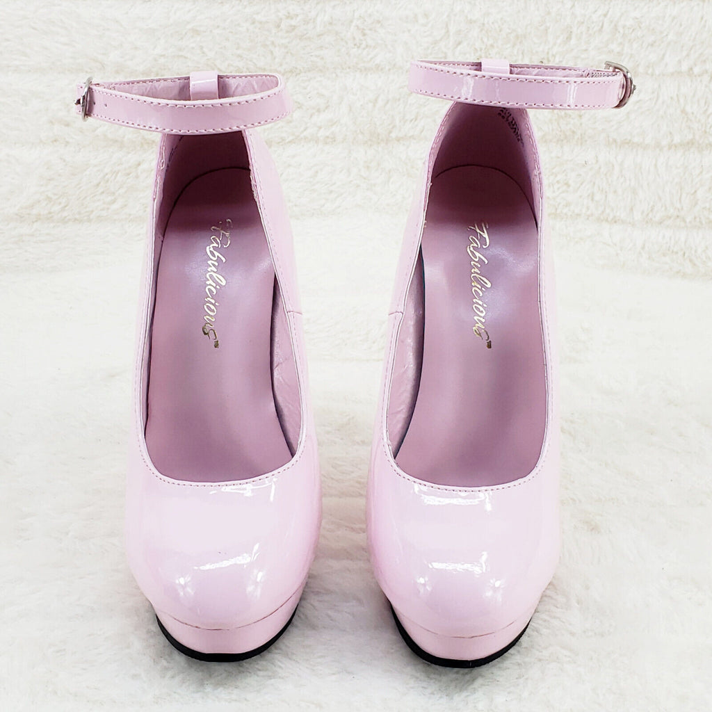 Sultry 686 Baby Pink Patent 6" High Heels Platform Pumps W Strap In House - Totally Wicked Footwear