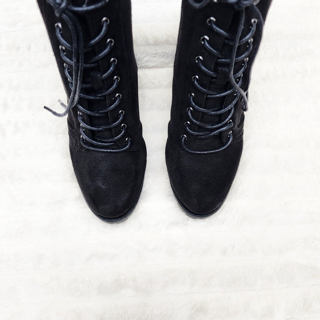 Wild Diva Vivian Faux Black Suede Chunky Heel Platform Ankle Boots - Totally Wicked Footwear
