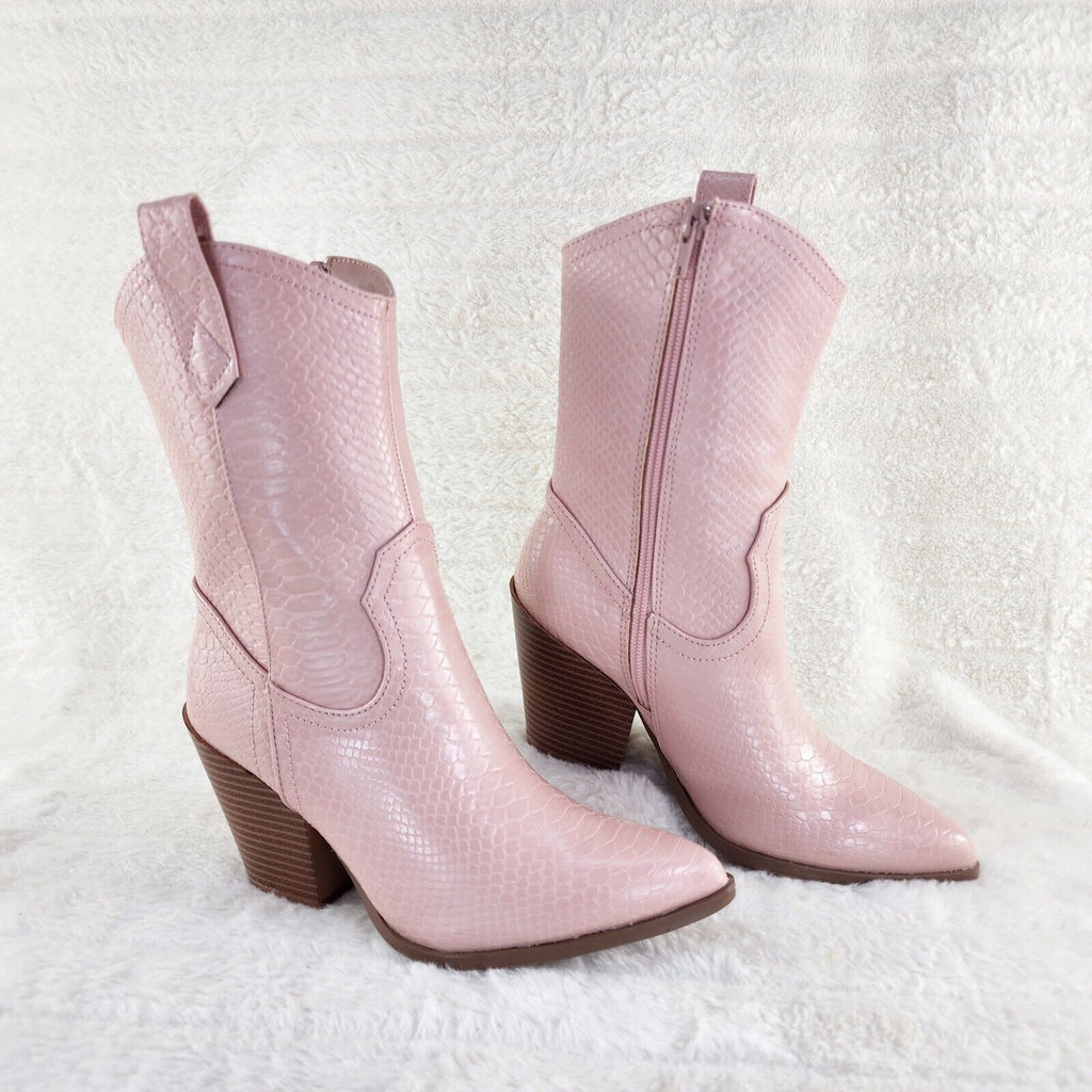 Slayer Pink Snake Cowgirl Cowboy Ankle Boots Western Block Heels US Sizes 7-11 - Totally Wicked Footwear