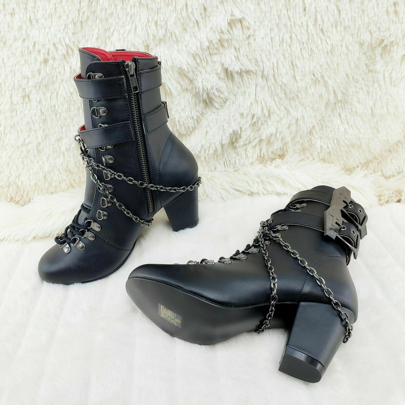 Vivika Goth Granny Ankle Boots Coffin Straps & Chains US 6-12 Goth NY - Totally Wicked Footwear