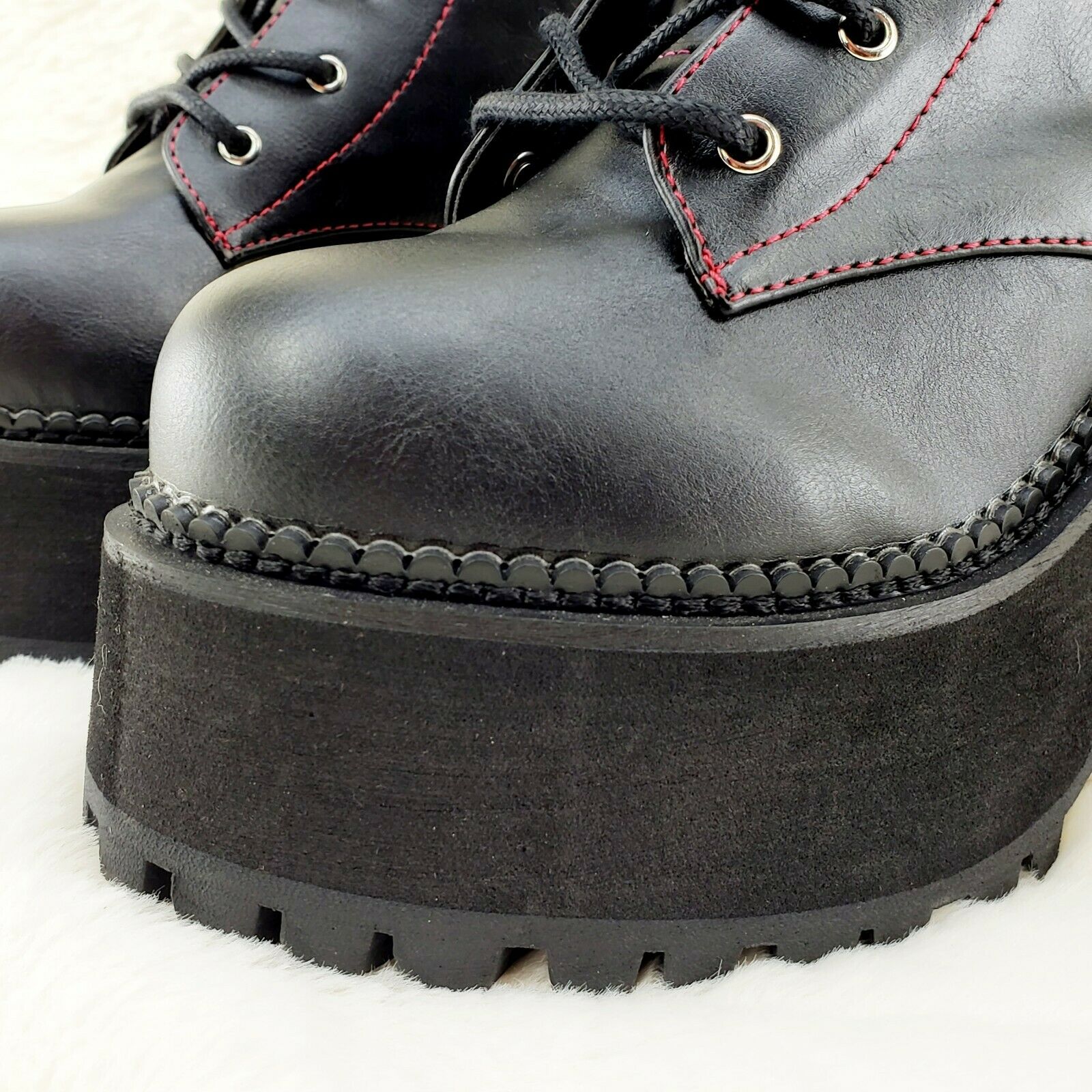 Assault 100 Gothic Punk Heel Cleat Platform Red Stitch Ankle Boot NY - Totally Wicked Footwear