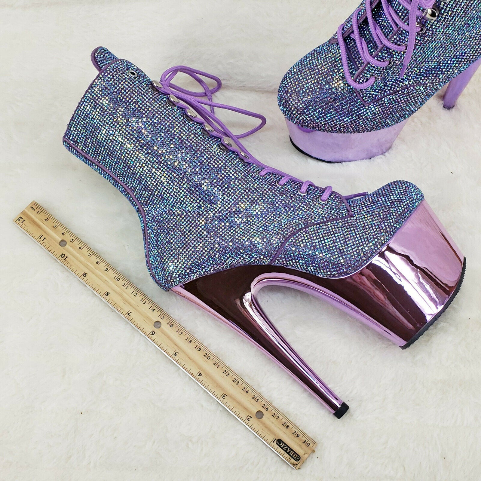 Adore 1020CHRS Lavender Purple Rhinestone 7" High Heel Platform Ankle Boots NY - Totally Wicked Footwear