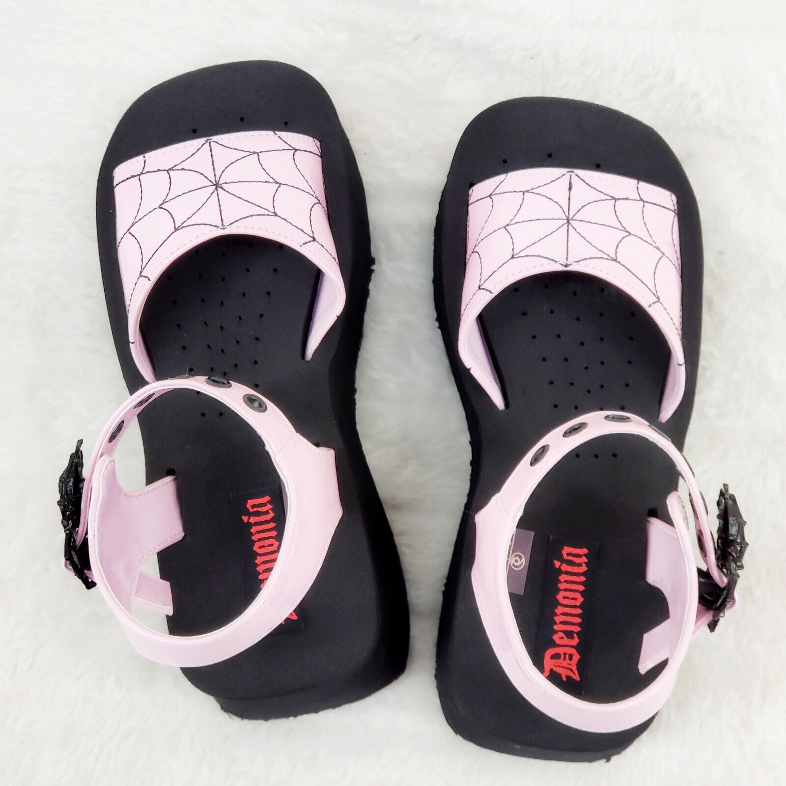 Funn Platform Goth Spider Web Sandals Ankle Strap Wedge Shoes Pink In House - Totally Wicked Footwear