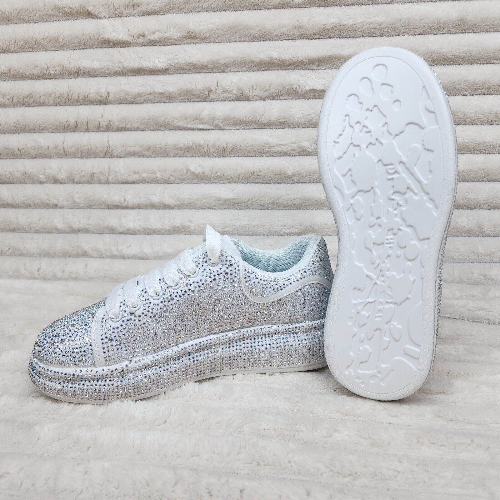 Dazzle Cush White Rhinestone Platform Sneakers Tennis Shoes - Totally Wicked Footwear