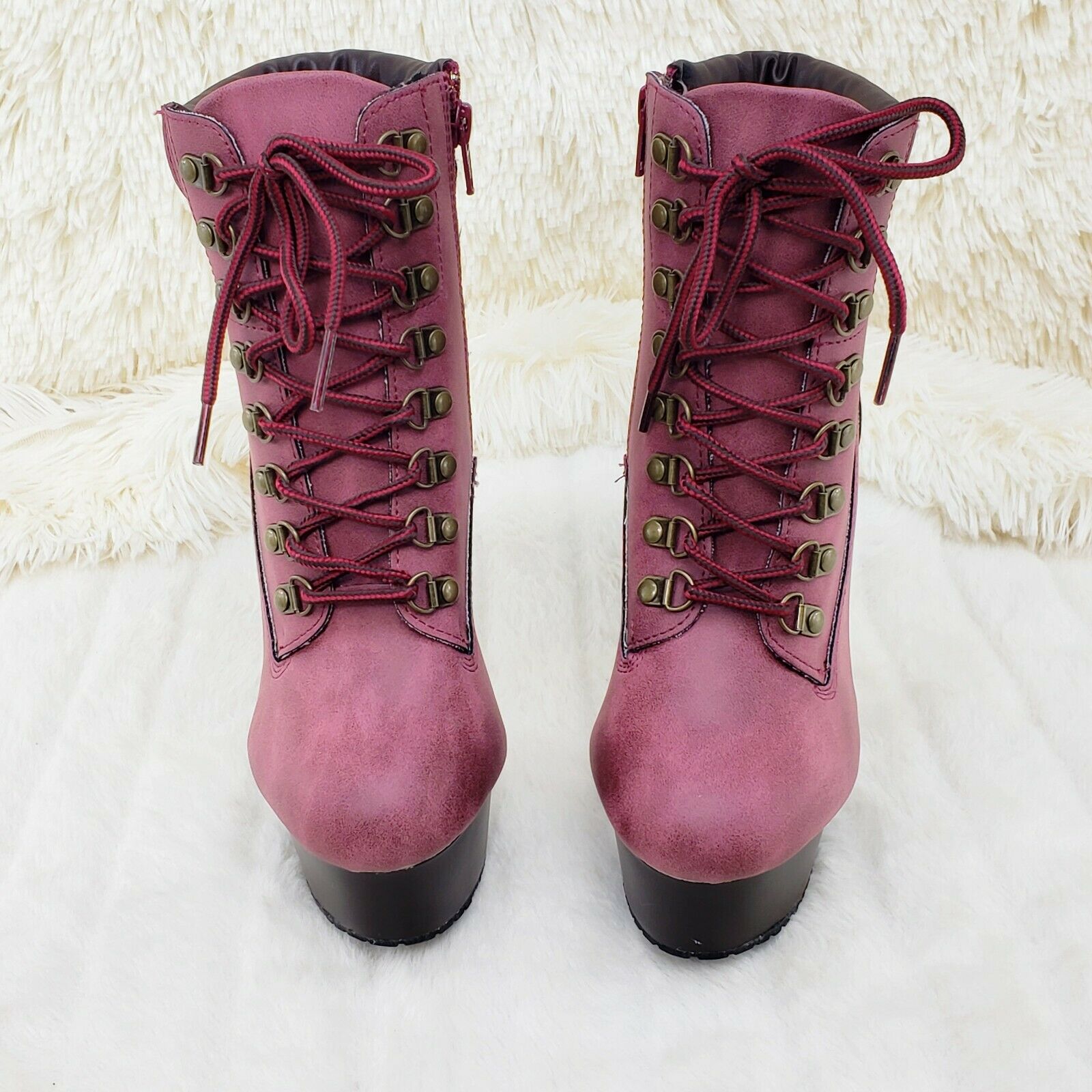 Delight 600tl Wine Nubuck Work Style 6" High Heel Ankle Boots US Size NY - Totally Wicked Footwear